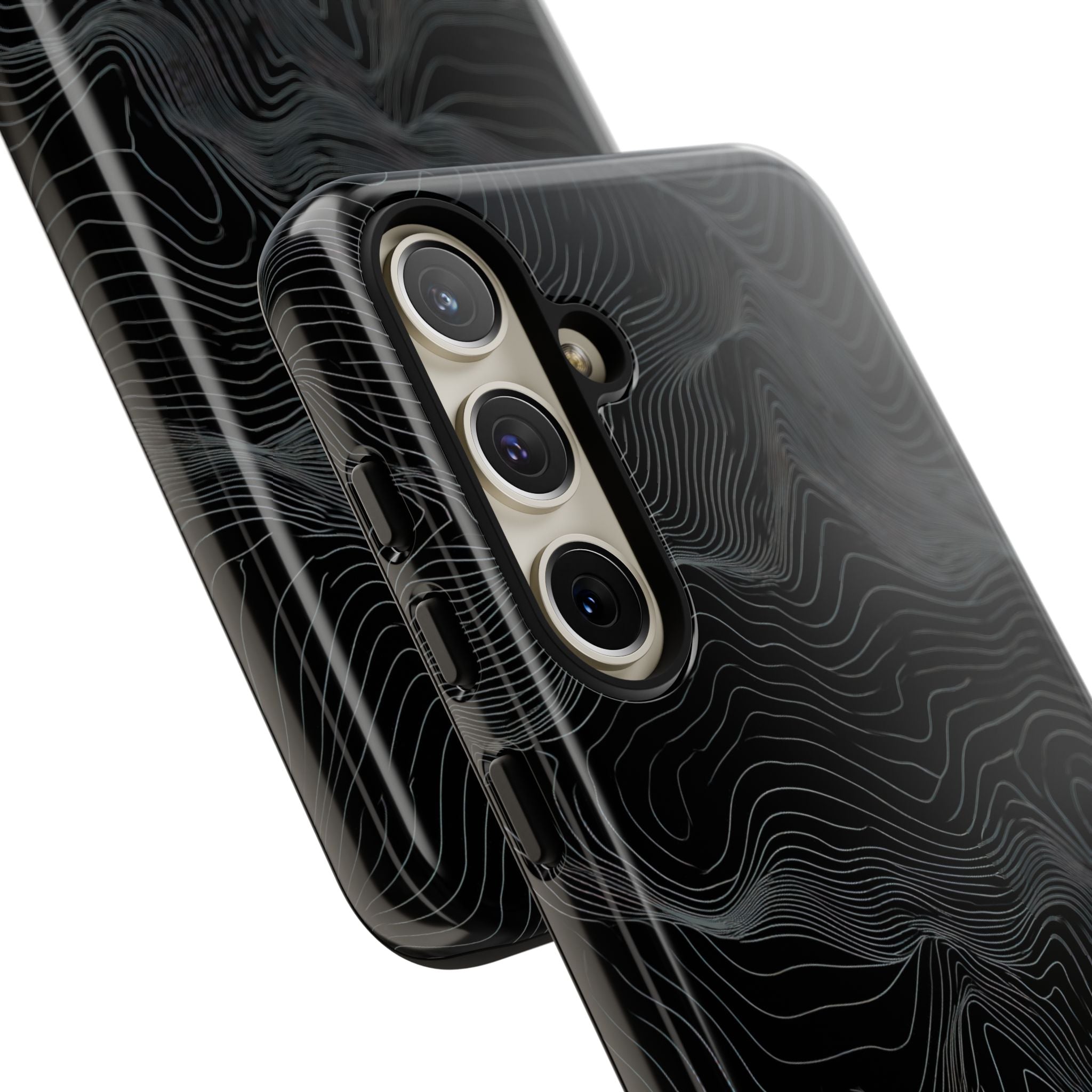 Black Tough Phone Case for Samsung - Obsidian Topo Wireframe