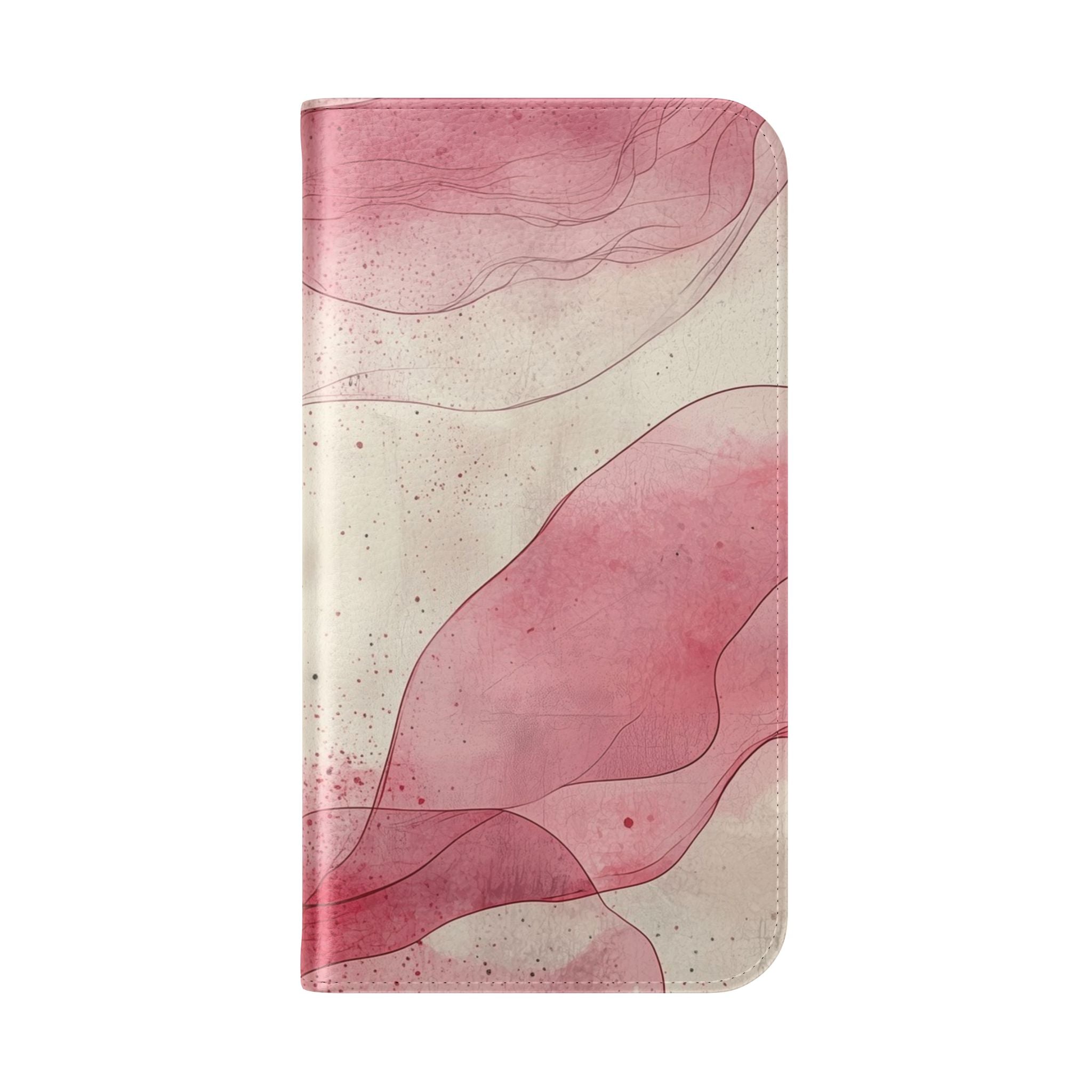 Crimson Ribbon Waves - iPhone 15 Case - Wallet