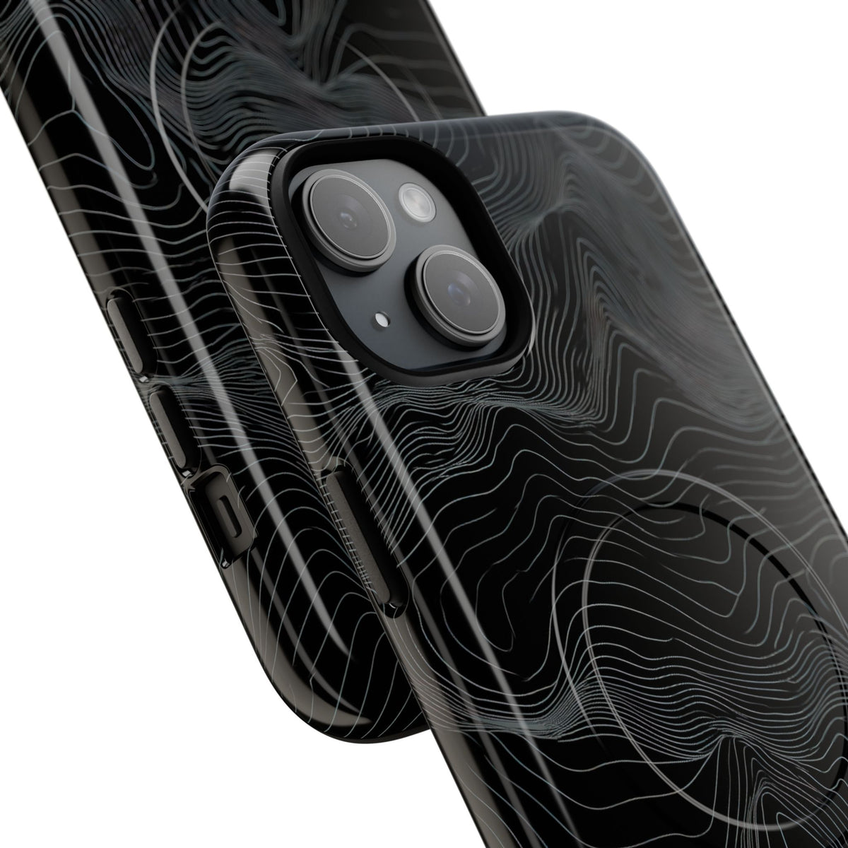 Black Tough 2.0 Magsafe Phone Case for iPhone - Obsidian Topo Wireframe