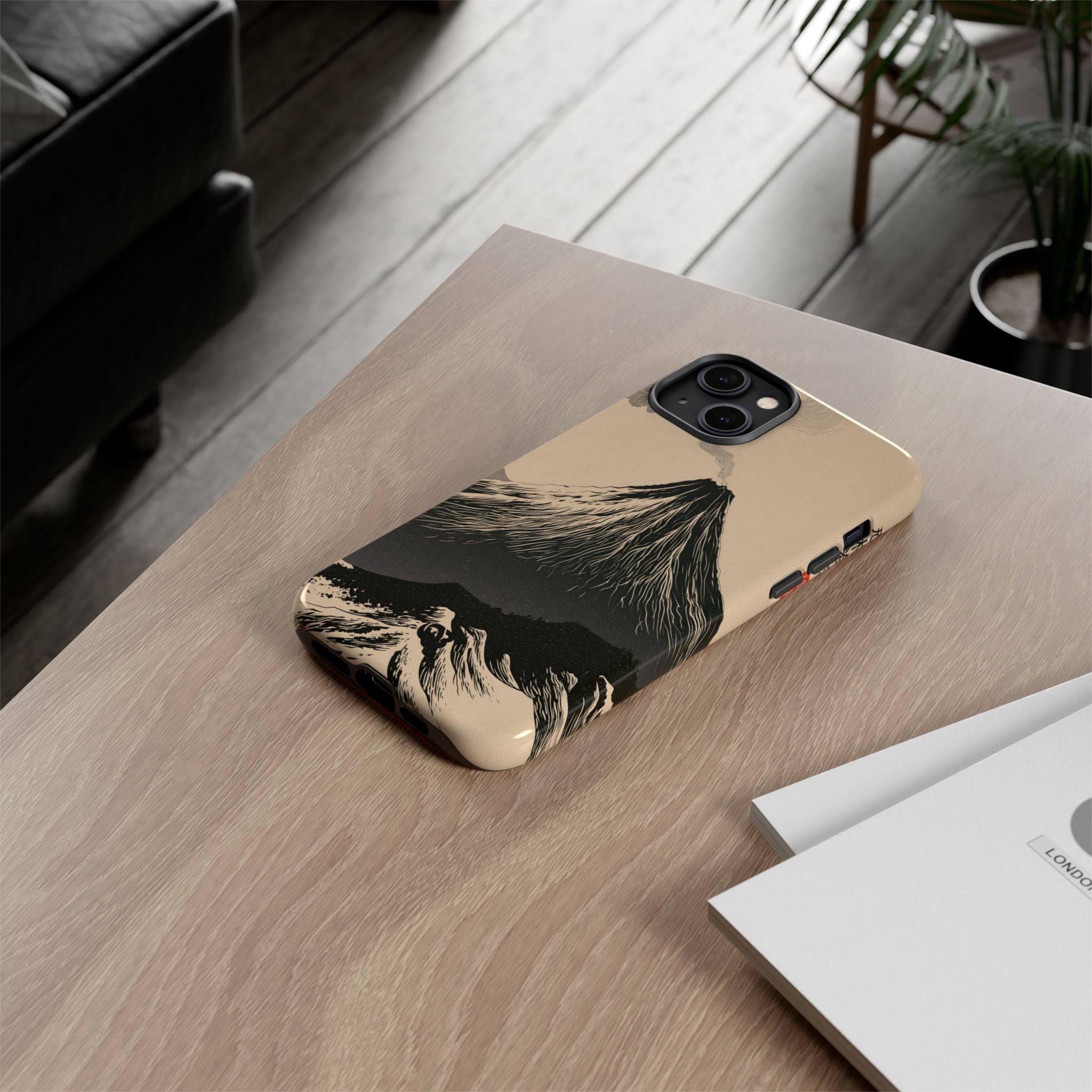 Beige Tough Phone Case for iPhone - Obsidian Ink Summit