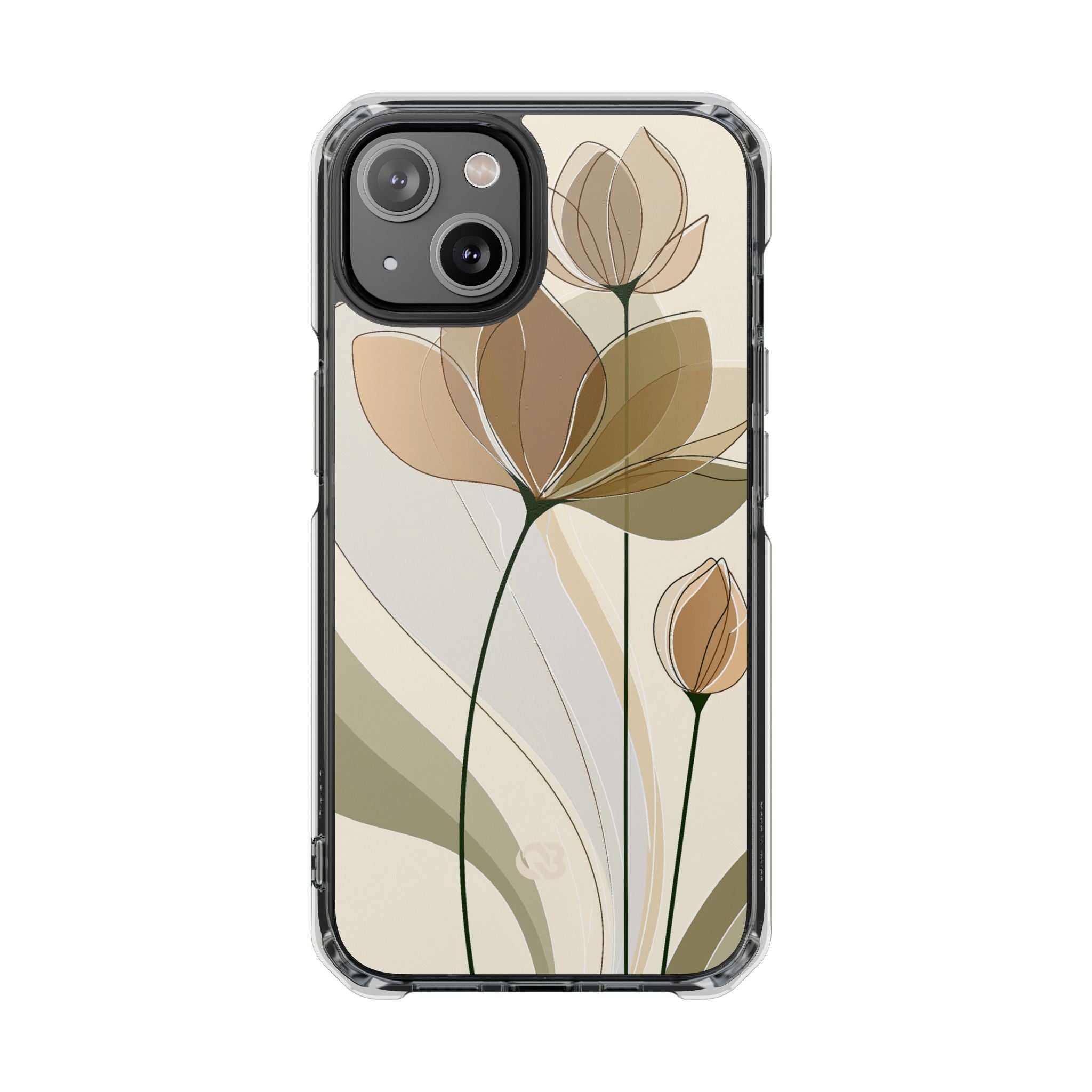 Beige Impact MagSafe Phone Case for iPhone - Muted Ochre Petals