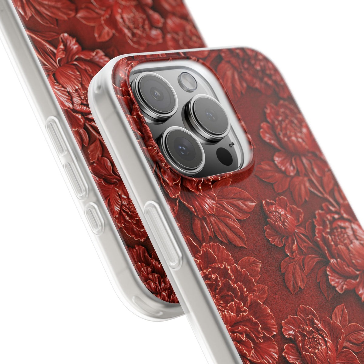 Cinnabar Peony Relief · Lite Phone Case for iPhone · Red