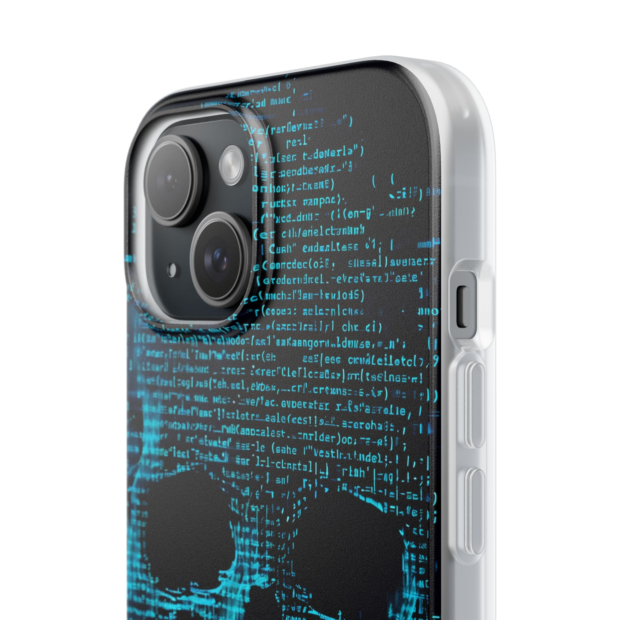 Cyan Glitch Skull · Soft Phone Case for iPhone