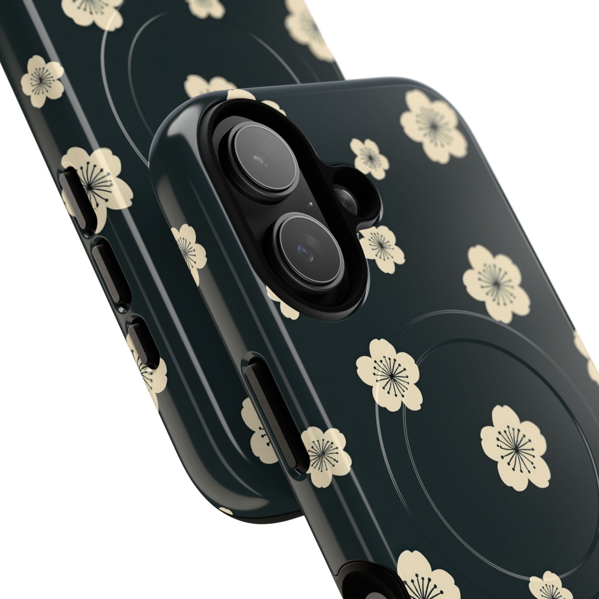 Teal Tough 2.0 Magsafe Phone Case for iPhone - Obsidian Cream Petals
