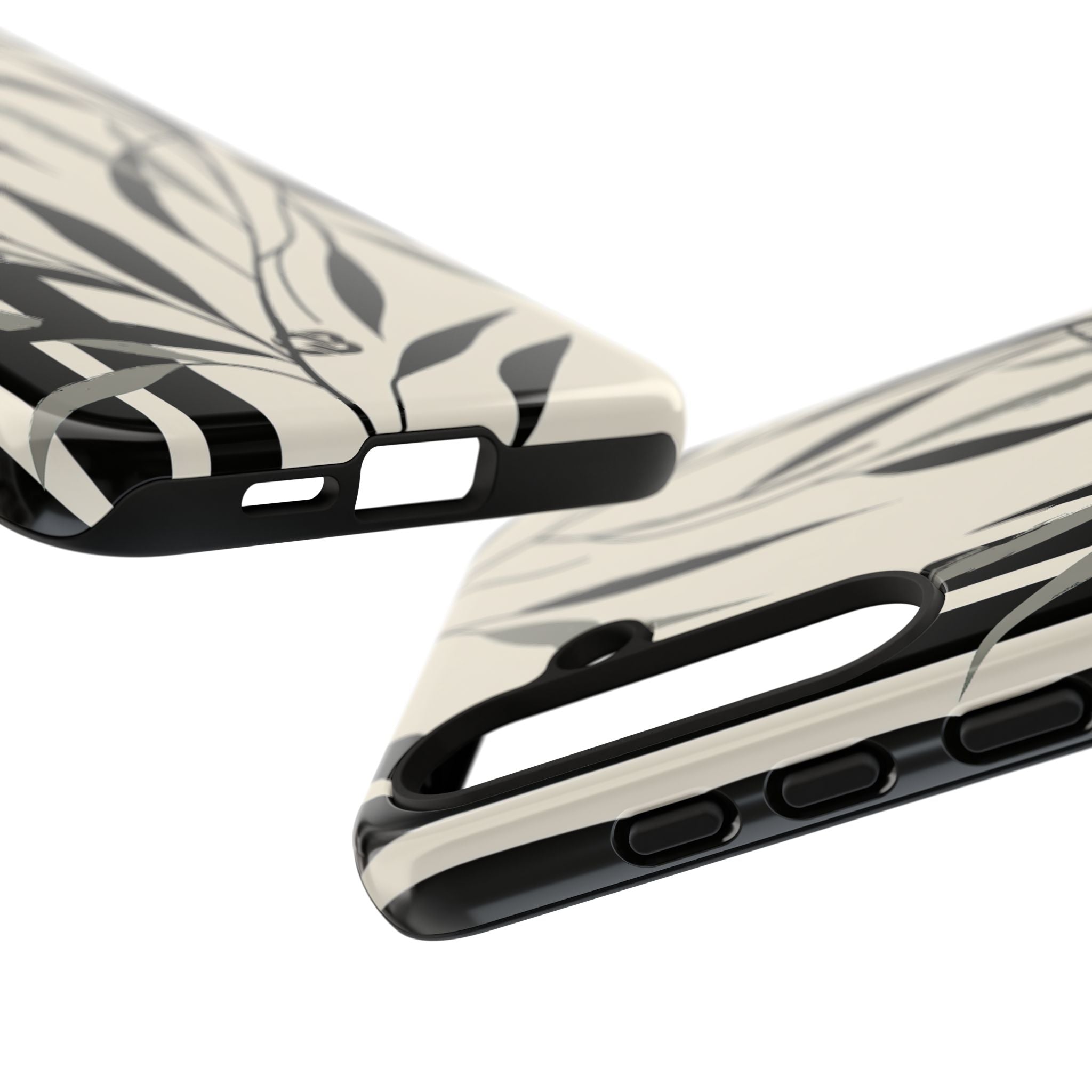 Beige Tough Phone Case for Samsung - Soot Leaf Sketch