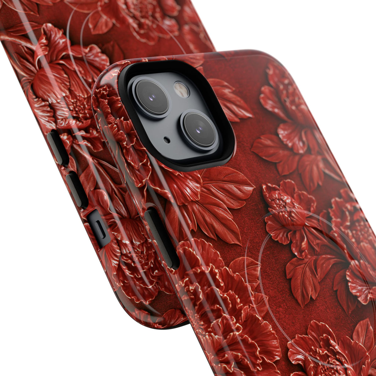 Cinnabar Peony Relief · Tough 2.0 Magnetic Phone Case for iPhone · Red