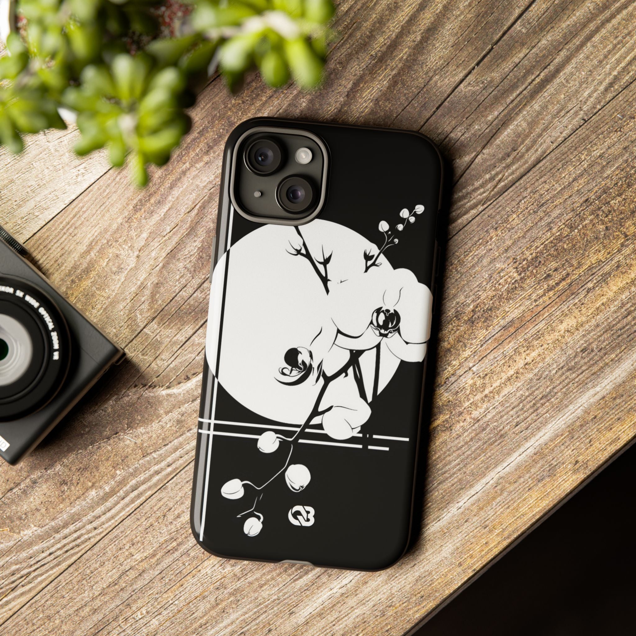 Black Tough Phone Case for iPhone - Lunar Orchid Grid