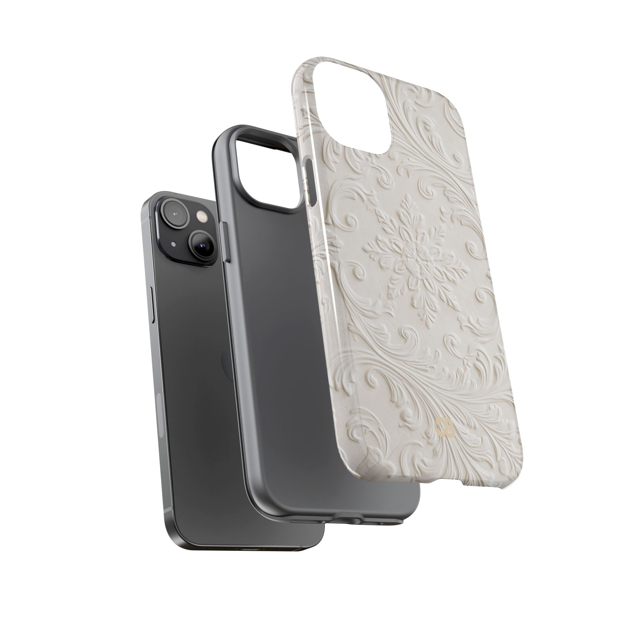 White Tough Phone Case for iPhone - Alabaster Floral Relief