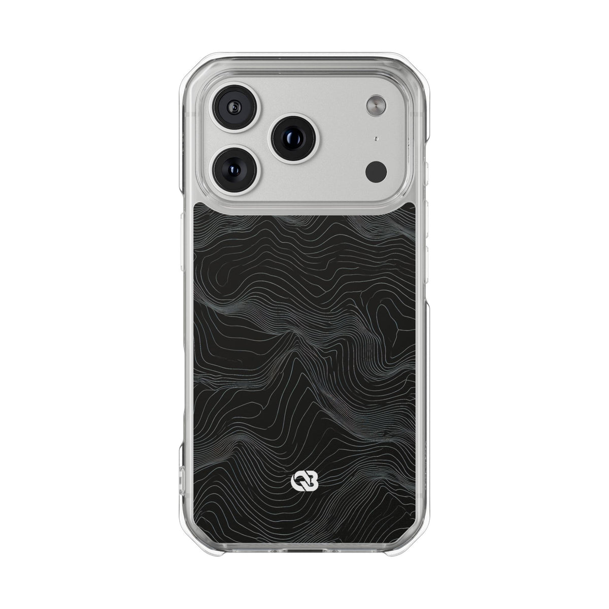 Black Impact MagSafe Phone Case for iPhone - Obsidian Topo Wireframe