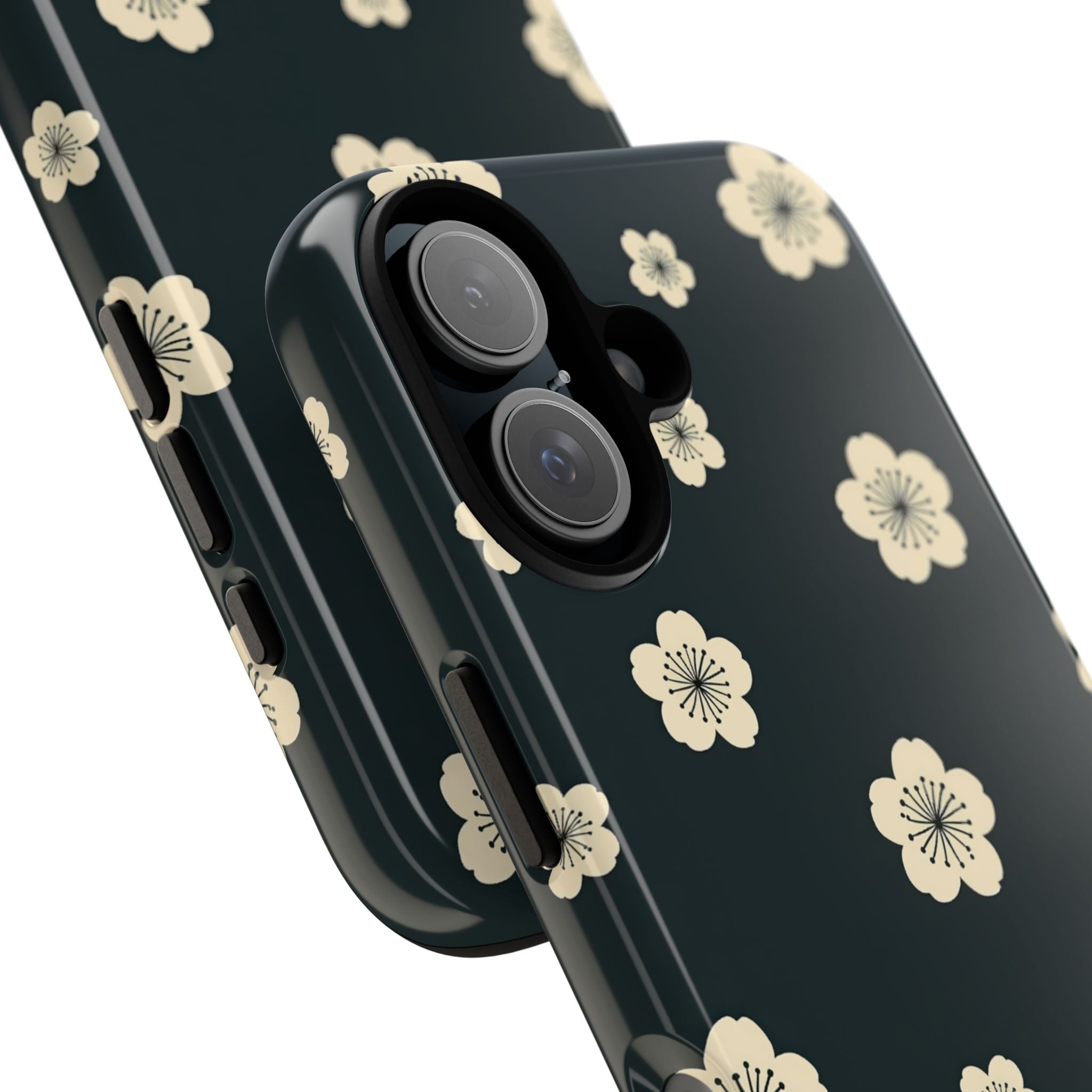 Teal Tough Phone Case for iPhone - Obsidian Cream Petals
