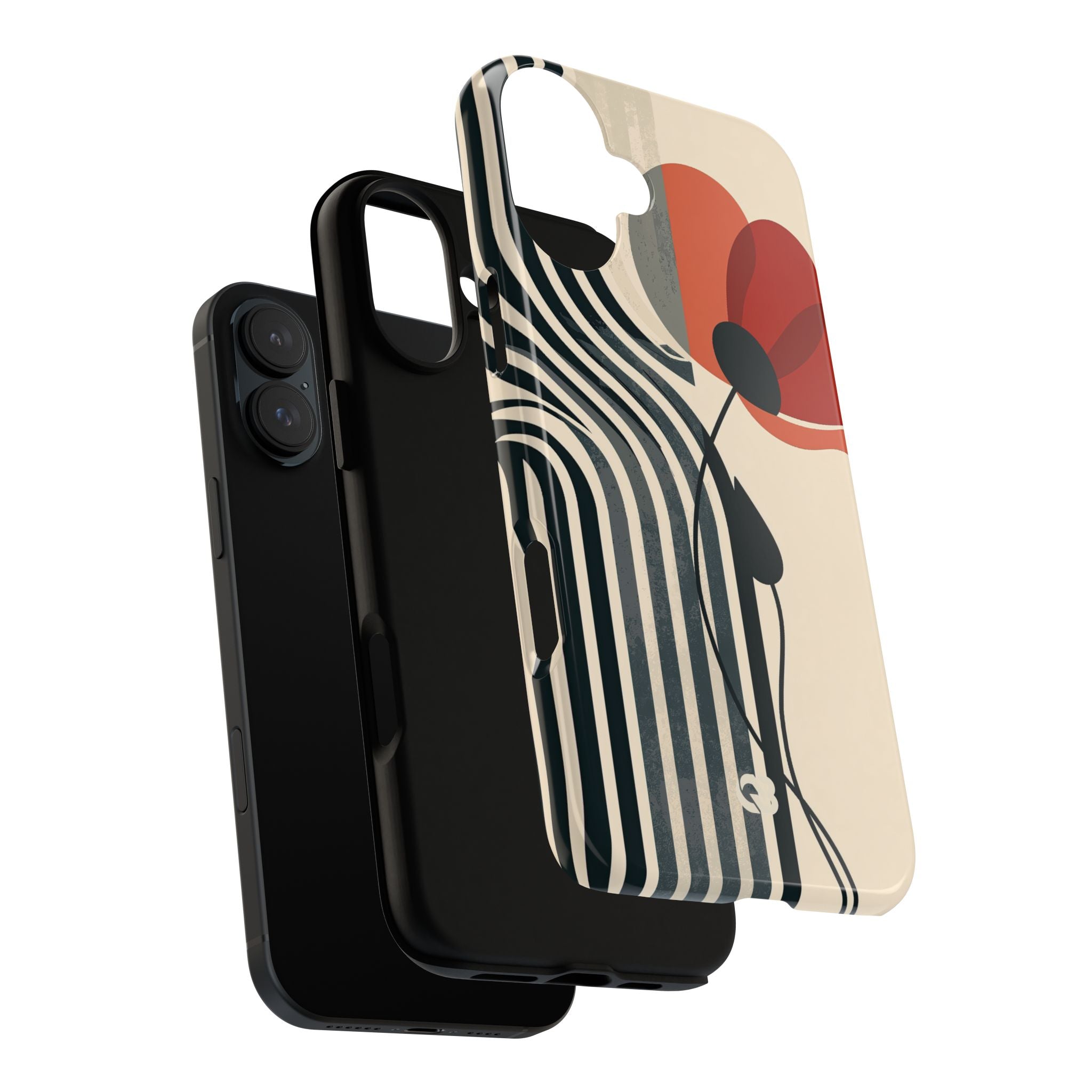 Beige Tough Phone Case for iPhone - Crimson Line Bloom