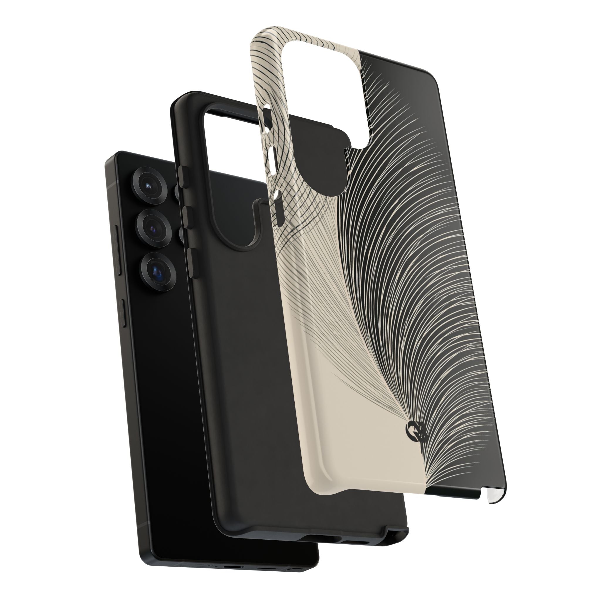 Beige Tough Phone Case for Samsung - Obsidian Cream Plume