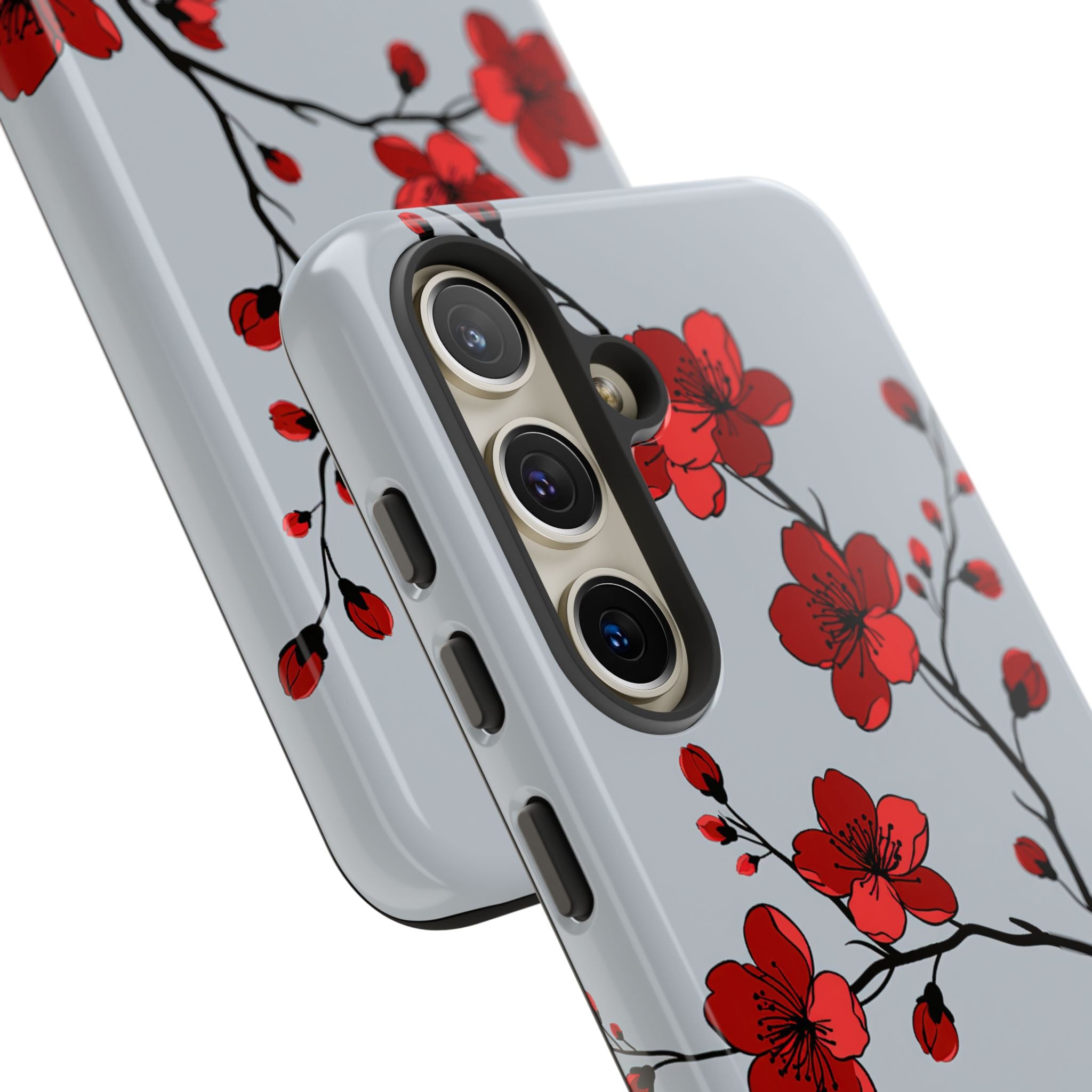 Grey Tough Phone Case for Samsung - Crimson Blossom Onyx