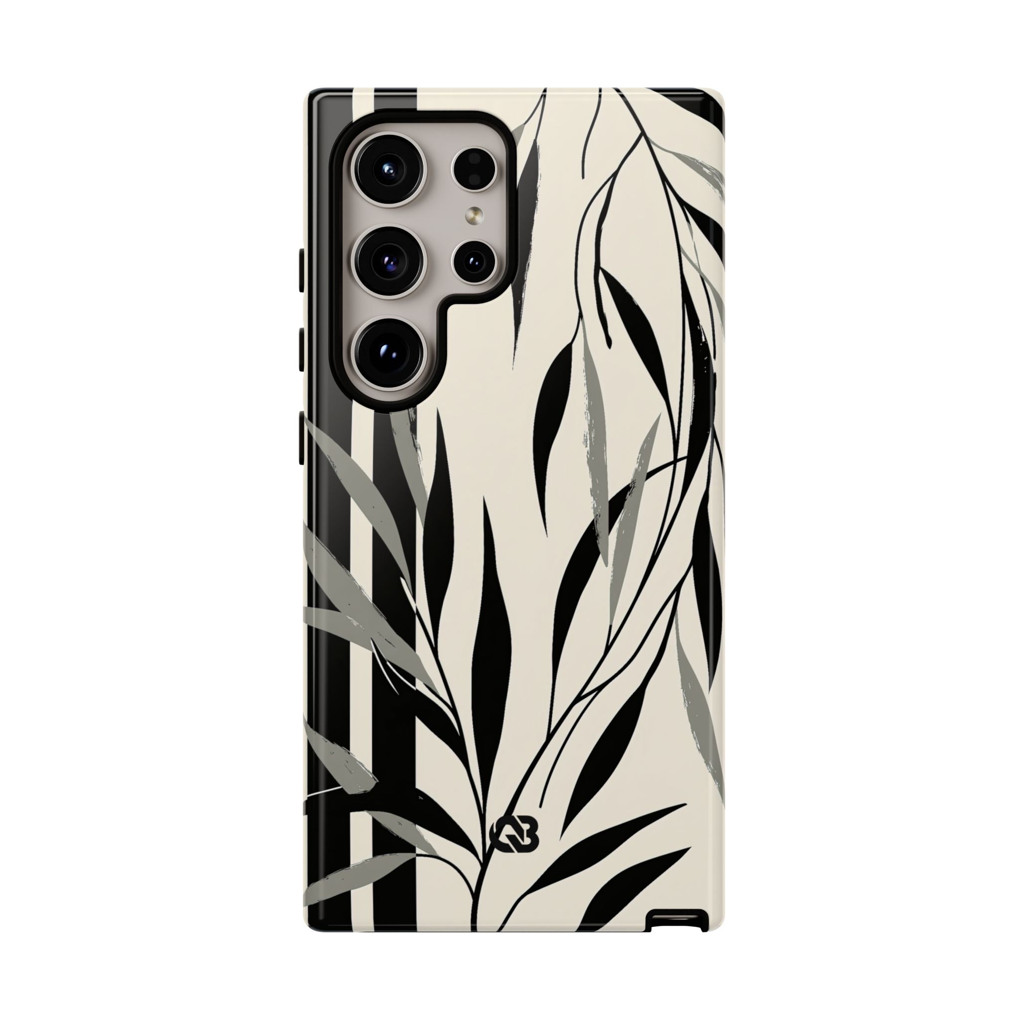 Beige Tough Phone Case for Samsung - Soot Leaf Sketch