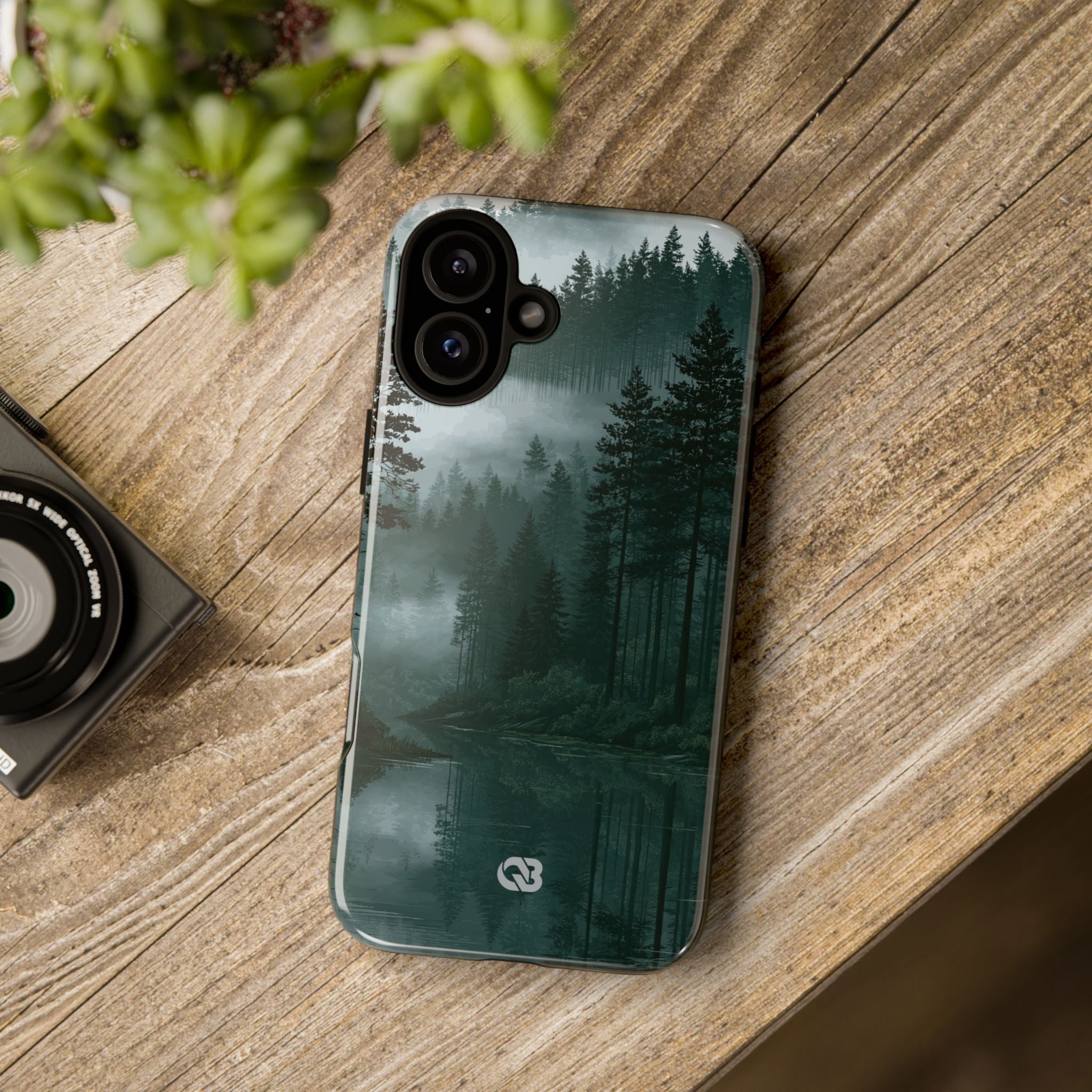 Green Tough Phone Case for iPhone - Misty Evergreen Mirror
