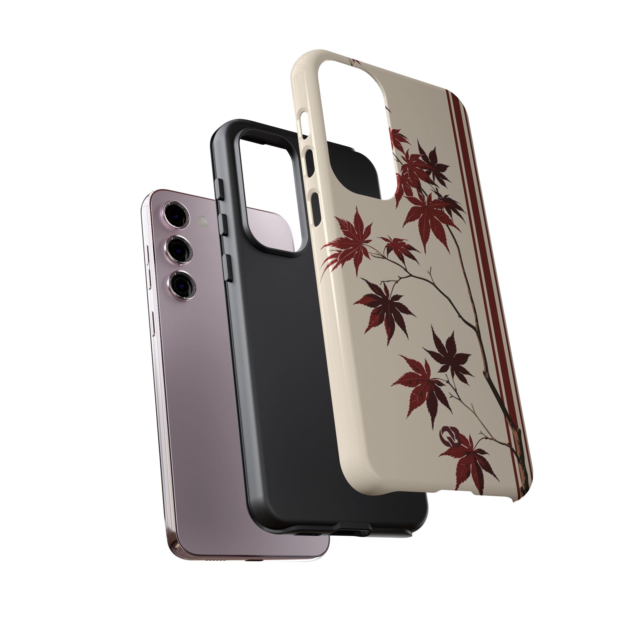Red Tough Phone Case for Samsung - Crimson Momiji Stripe