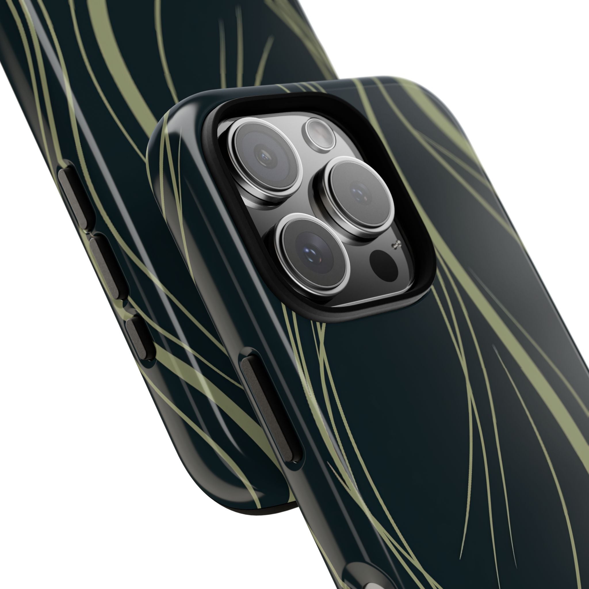 Green Tough Phone Case for iPhone - Obsidian Sage Flow