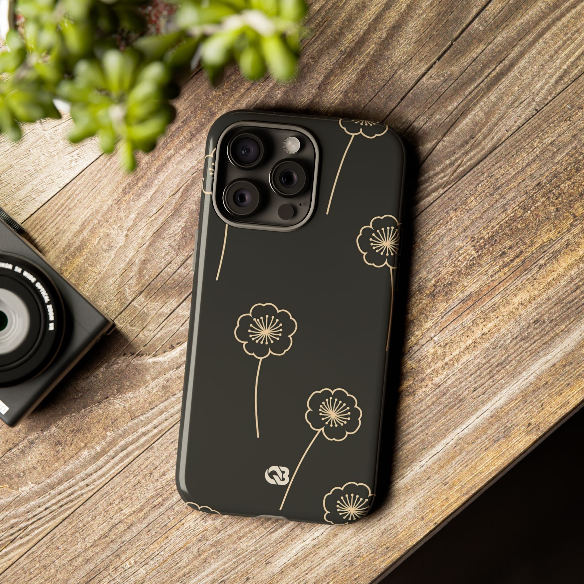 Black Tough Phone Case for iPhone - Obsidian Sand Petals