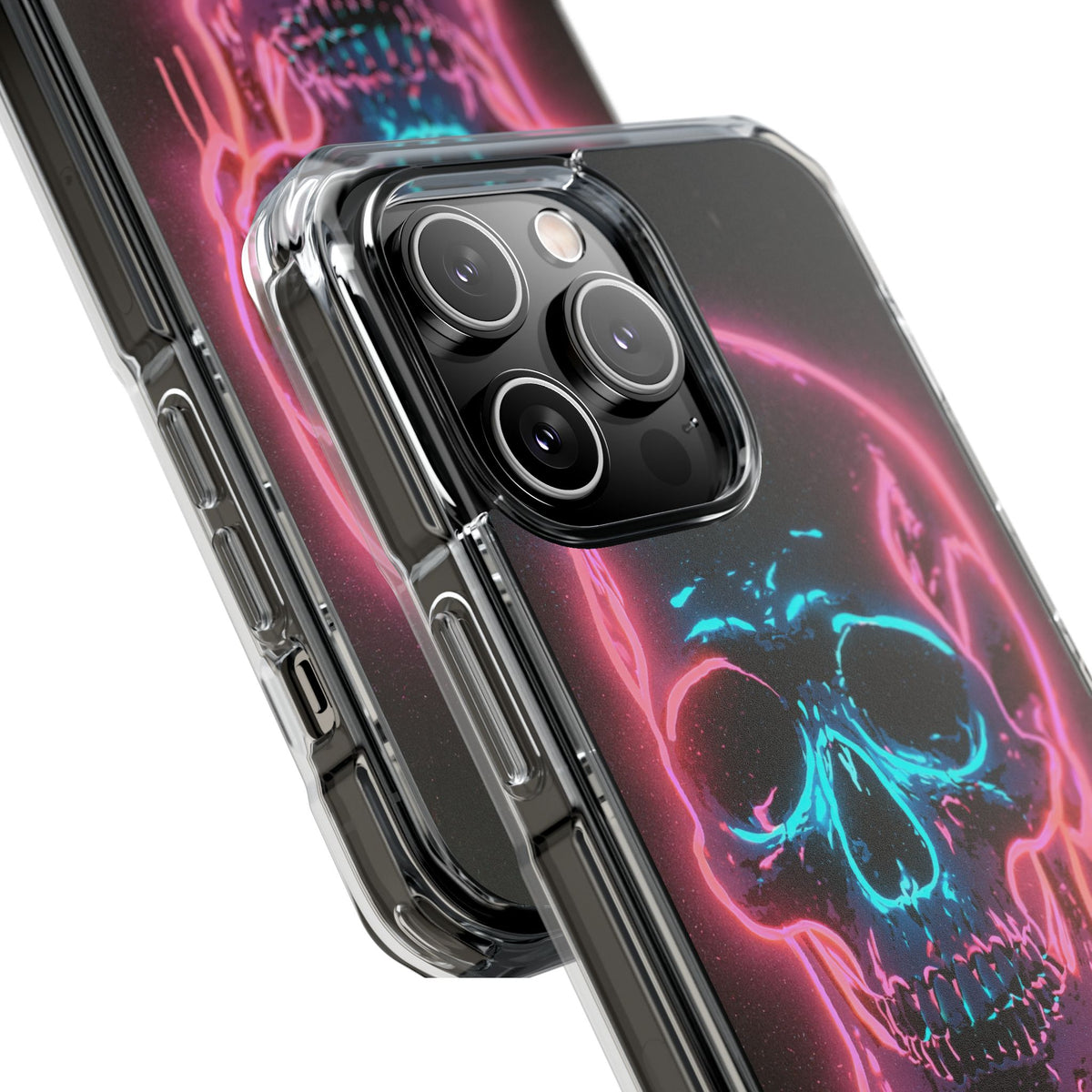 Neon Drip Skull · Clear Impact Magnetic Phone Case for iPhone · Black