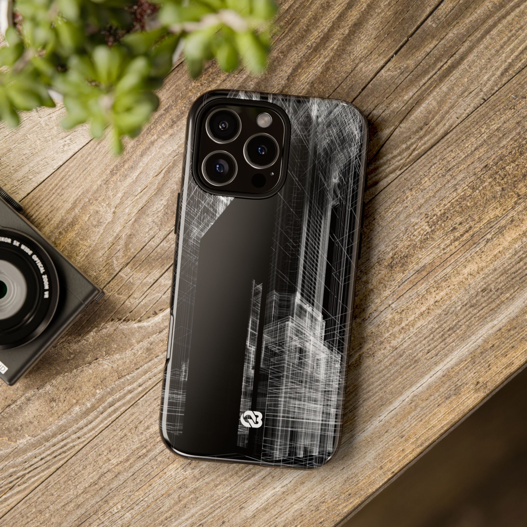 Black Tough Phone Case for iPhone - Ghost Urban Wireframe