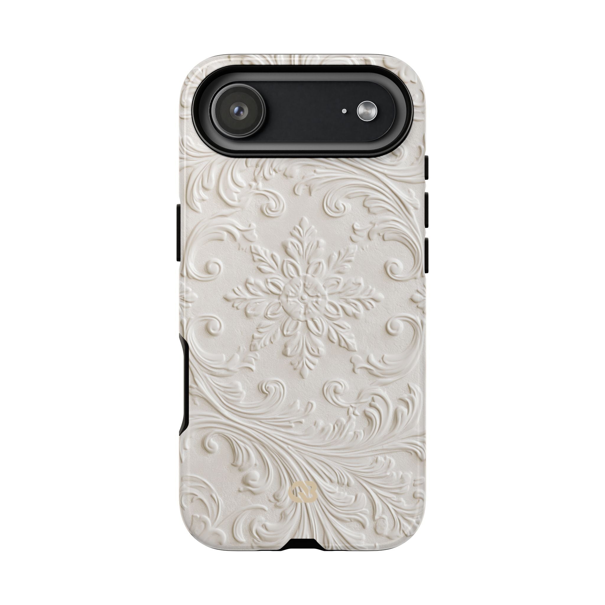 White Tough Phone Case for iPhone - Alabaster Floral Relief