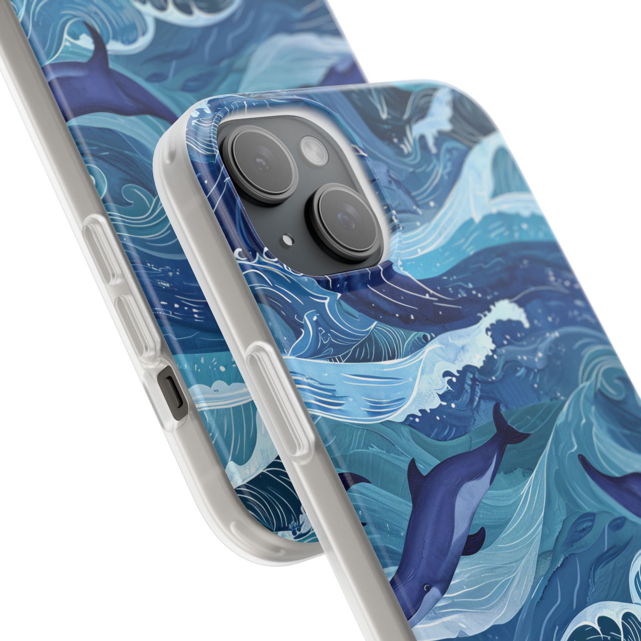 Dolphin Waves iPhone 15 Plus Cover - Blød
