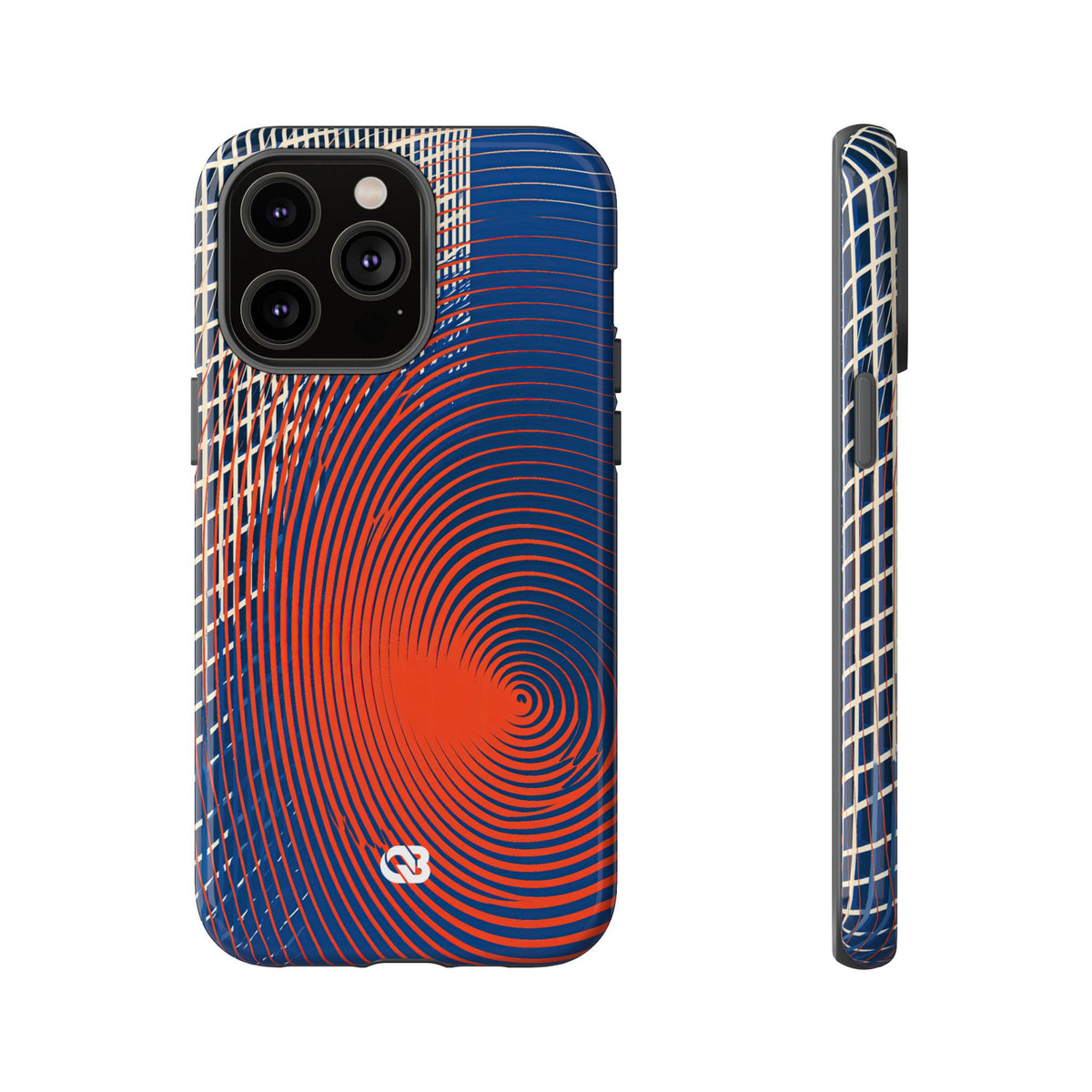 Blue Tough Phone Case for iPhone - Orange Orbit Grid