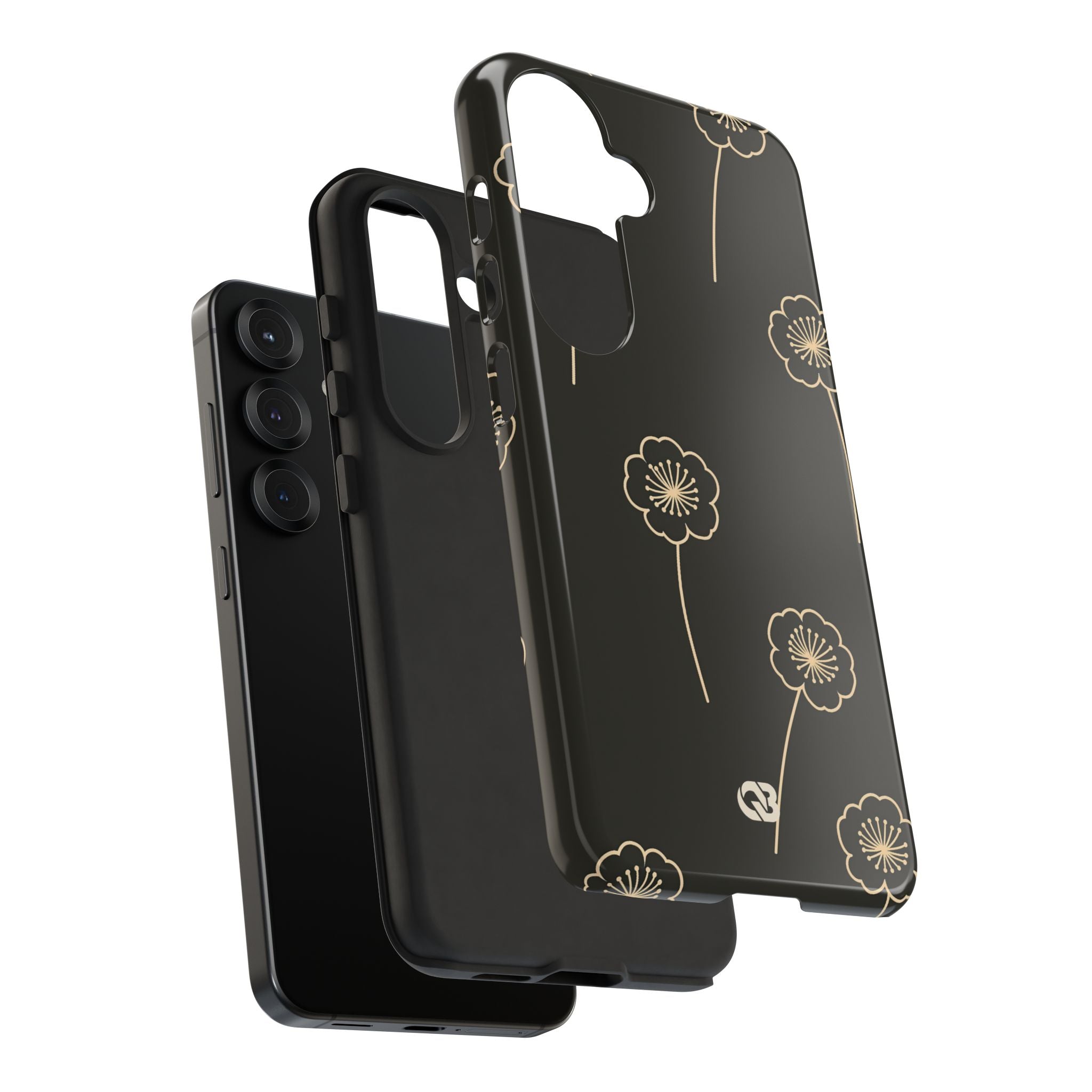 Black Tough Phone Case for Samsung - Obsidian Sand Petals