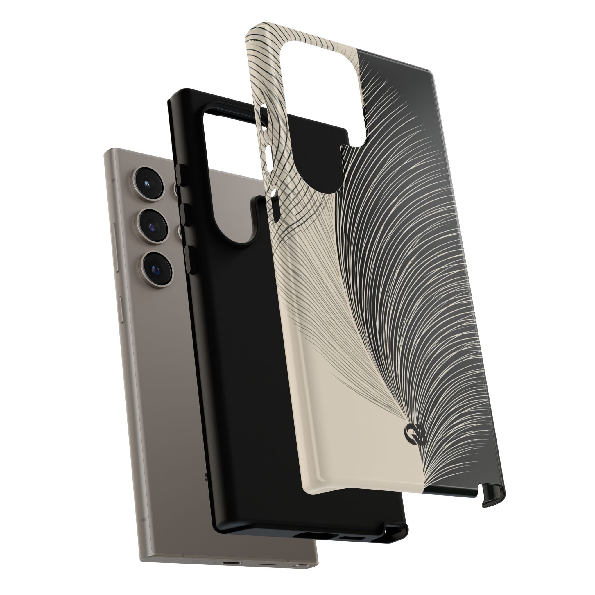 Beige Tough Phone Case for Samsung - Obsidian Cream Plume