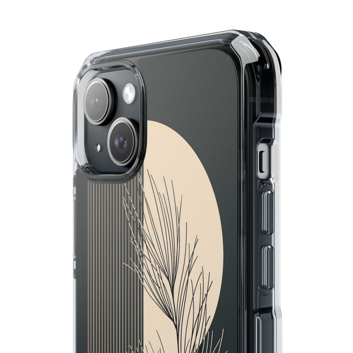 Botanical Crescent Linework · Clear Impact Magnetic Phone Case for iPhone · Green