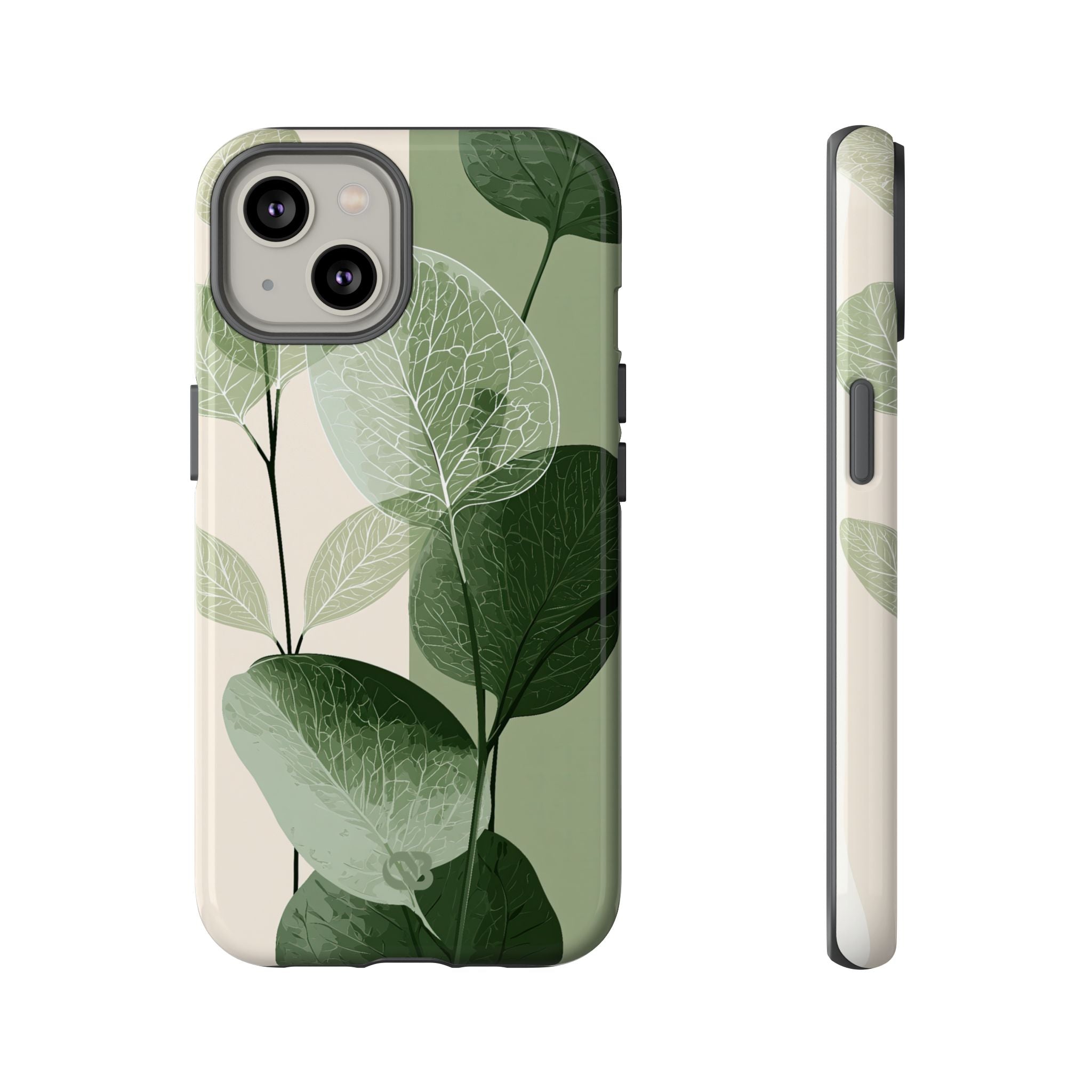 Green Tough Phone Case for iPhone - Sage Leaf Skeletals