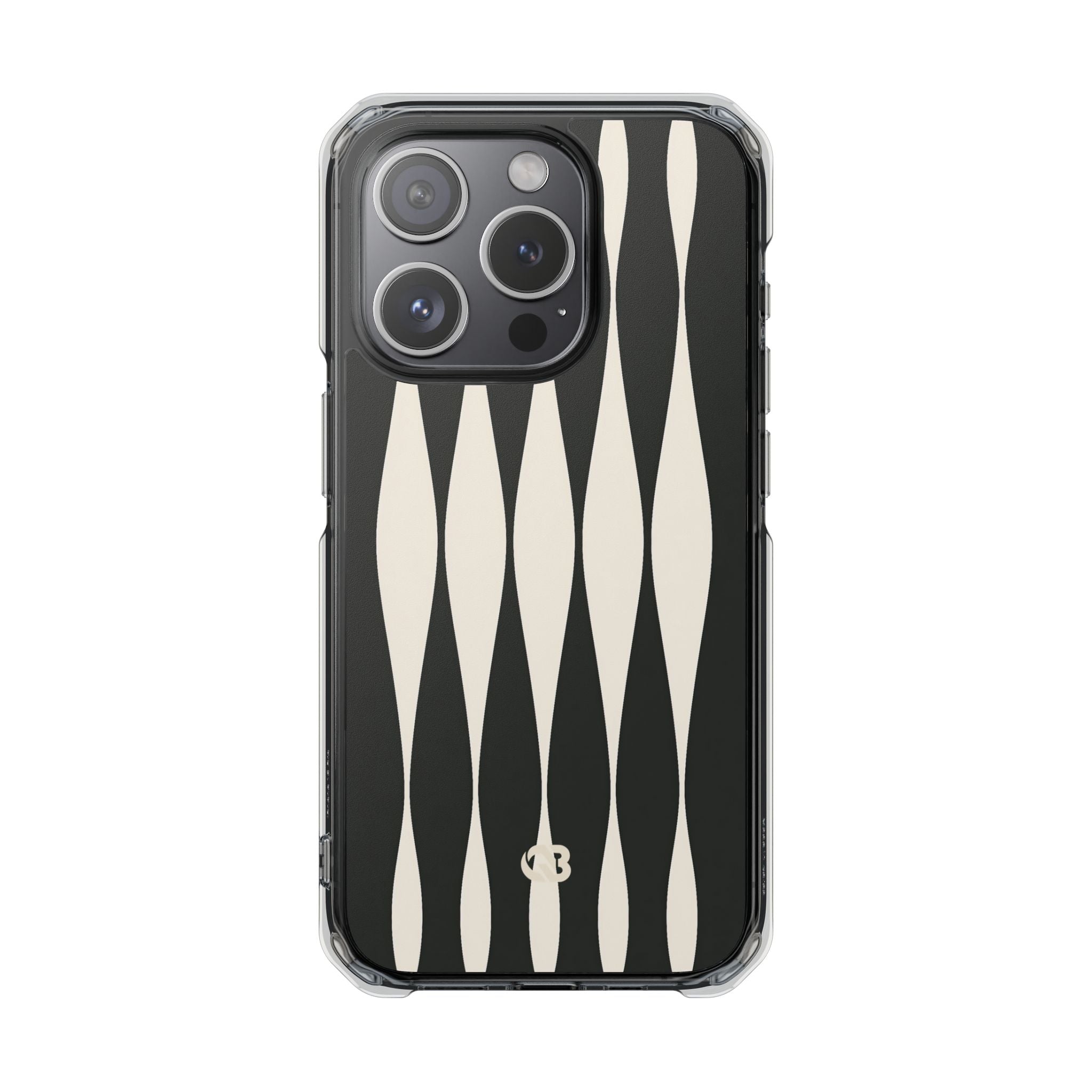 Black Impact MagSafe Phone Case for iPhone - Ivory Spindle Grid