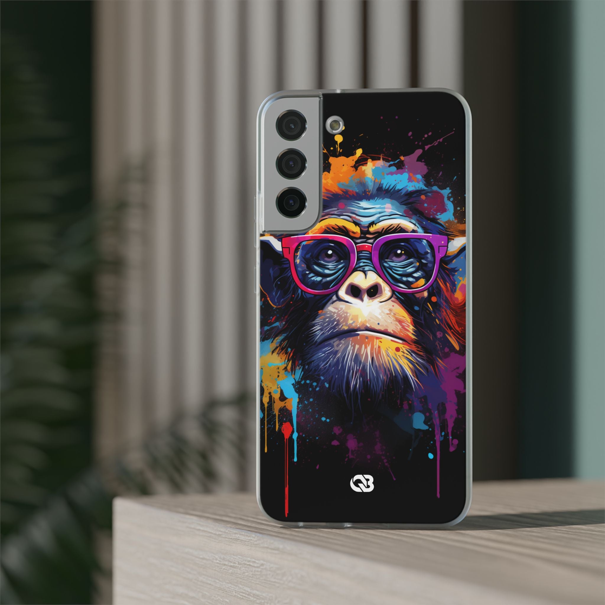 Neon Splatter Primate · Soft Telefoncover til Samsung