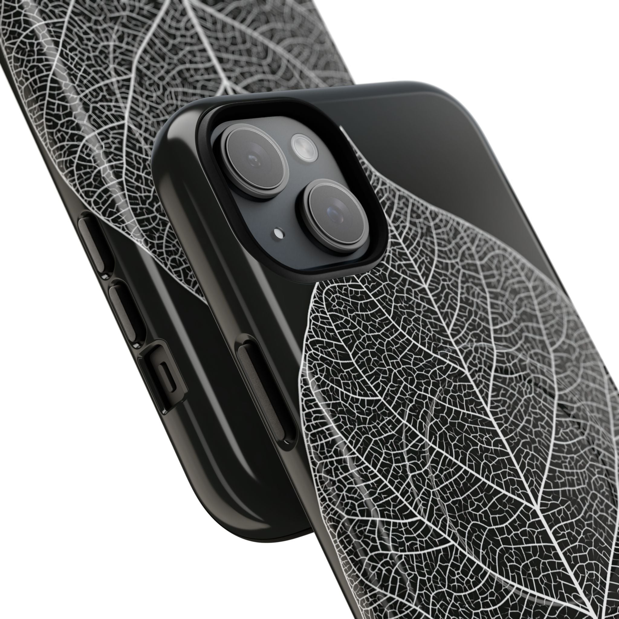 Black Tough 2.0 Magsafe Phone Case for iPhone - Bleached Leaf Lattice