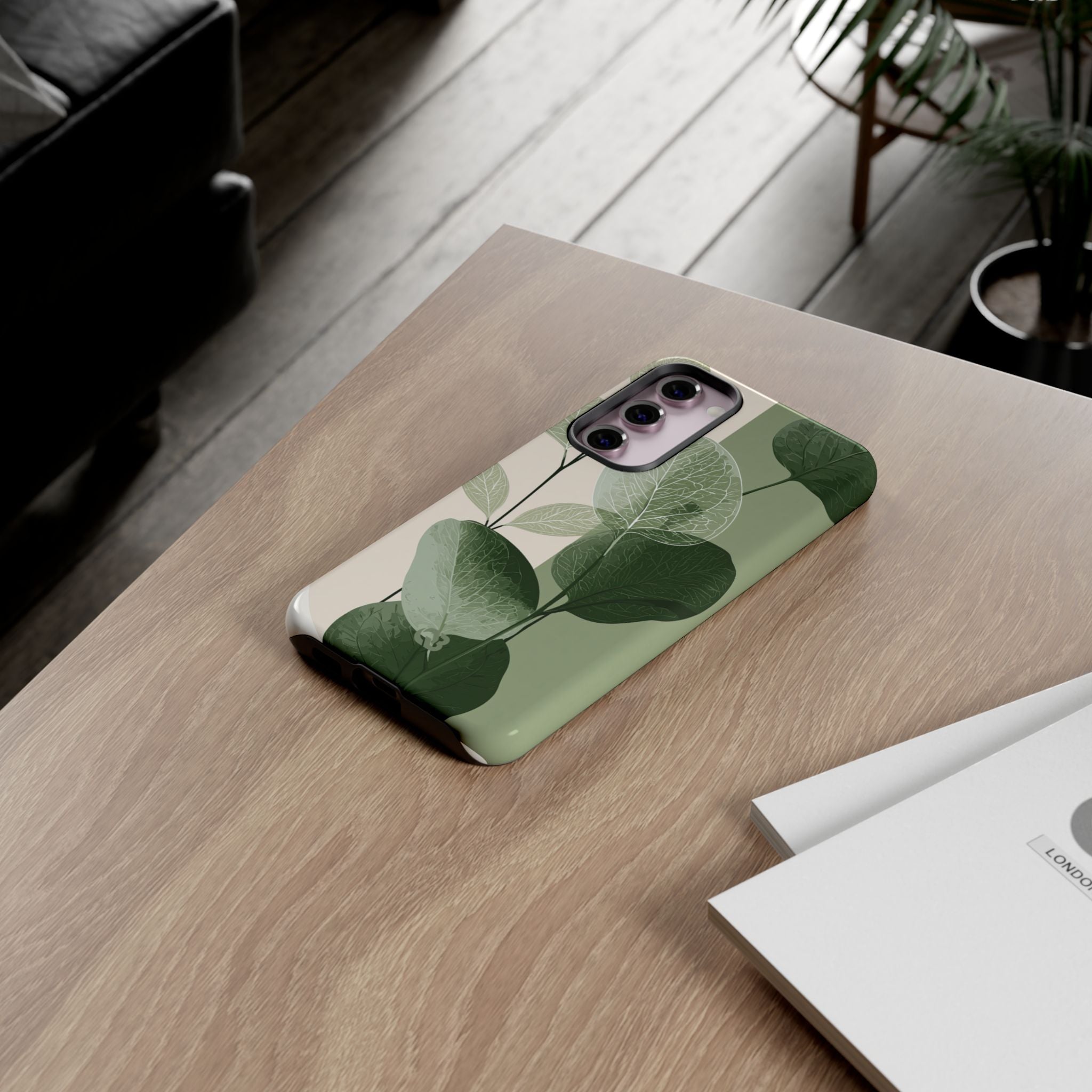 Green Tough Phone Case for Samsung - Sage Leaf Skeletals
