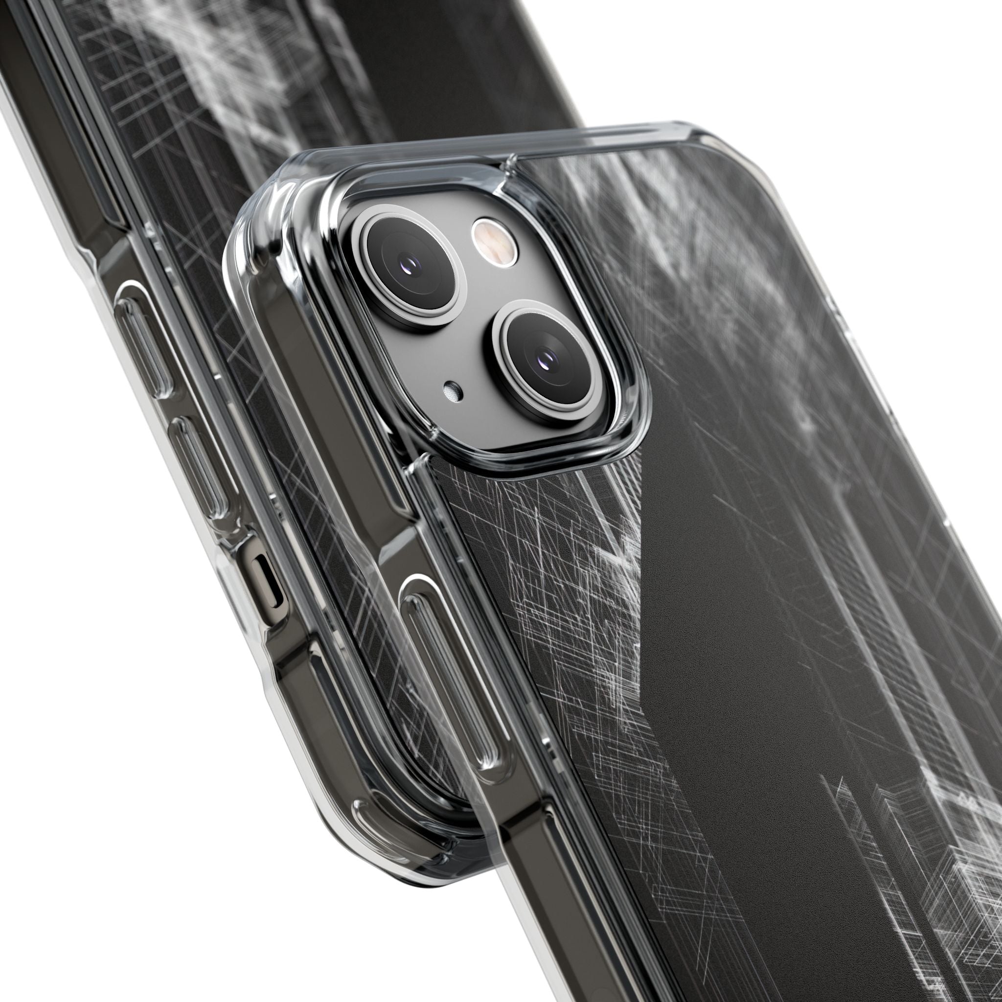 Black Impact MagSafe Phone Case for iPhone - Ghost Urban Wireframe