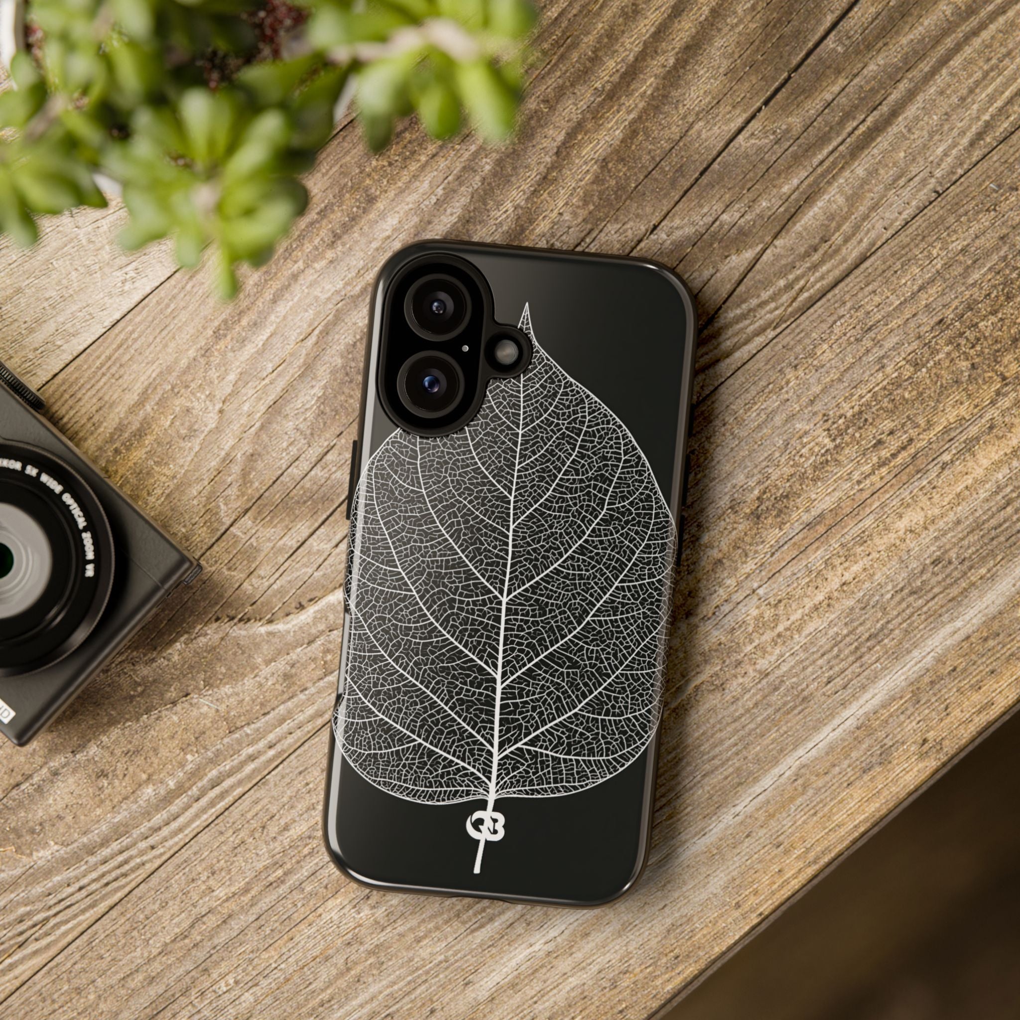 Black Tough Phone Case for iPhone - Bleached Leaf Lattice