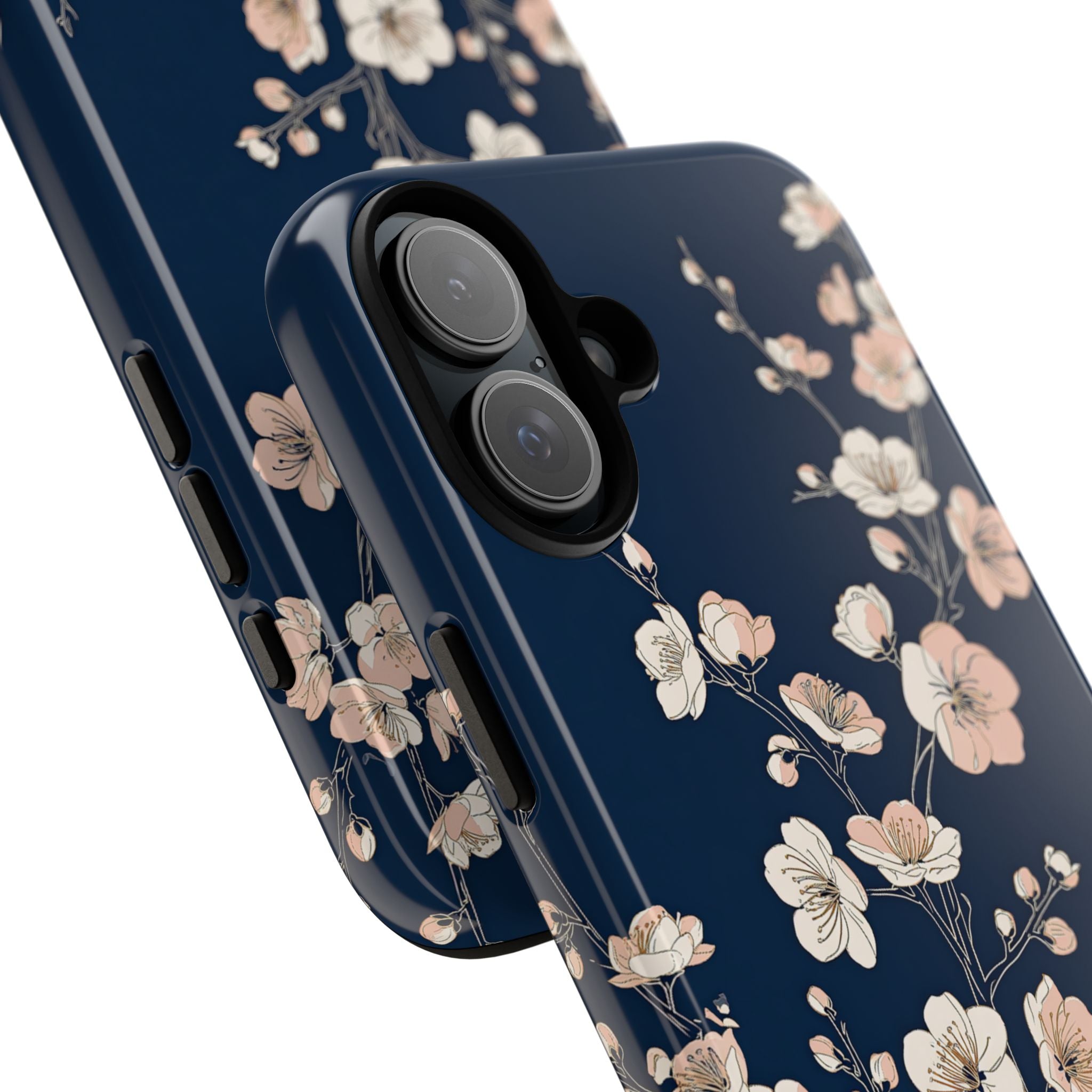 Blue Tough Phone Case for iPhone - Midnight Peach Sakura