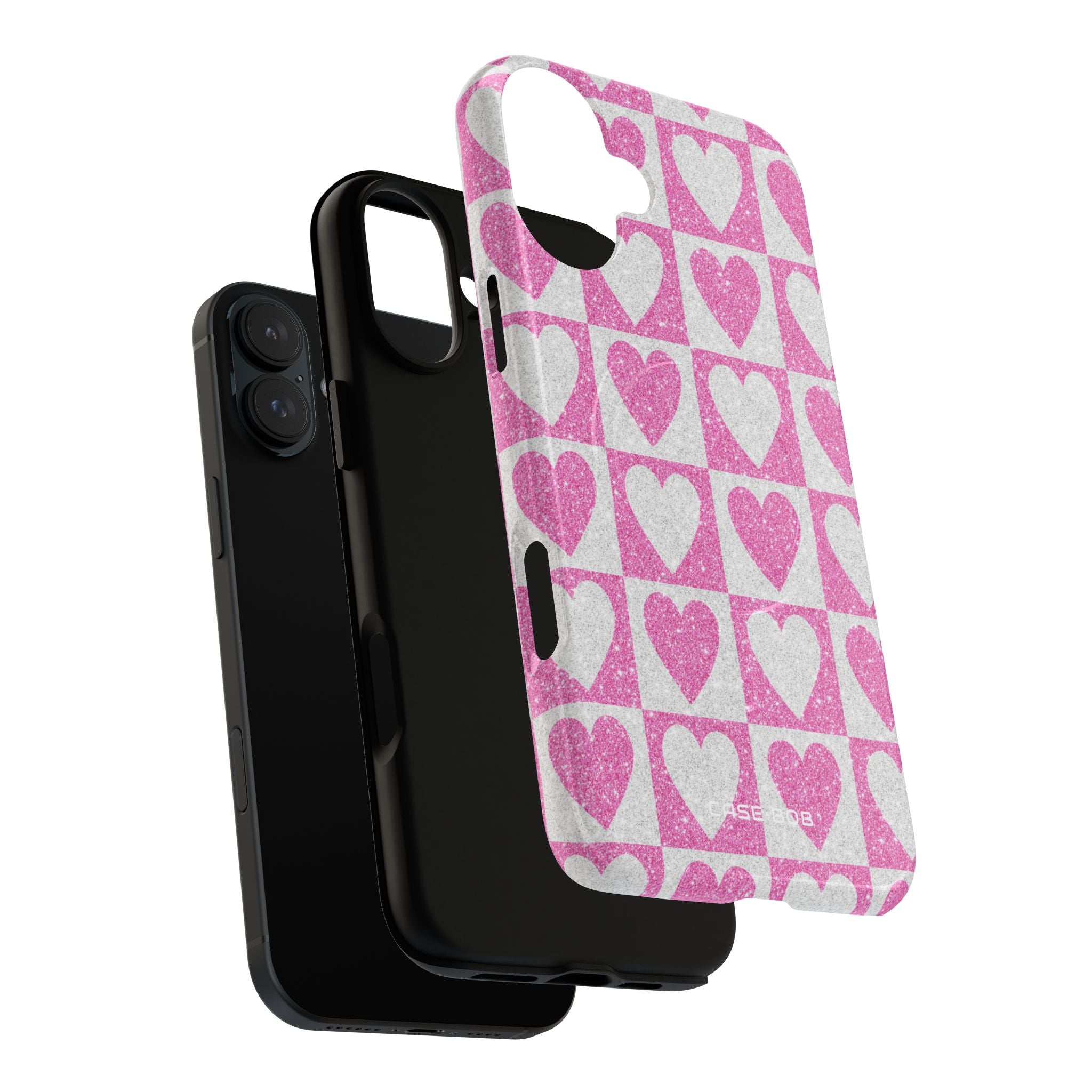 Glitter Heart Grid iPhone 16 Plus Case - Tough+