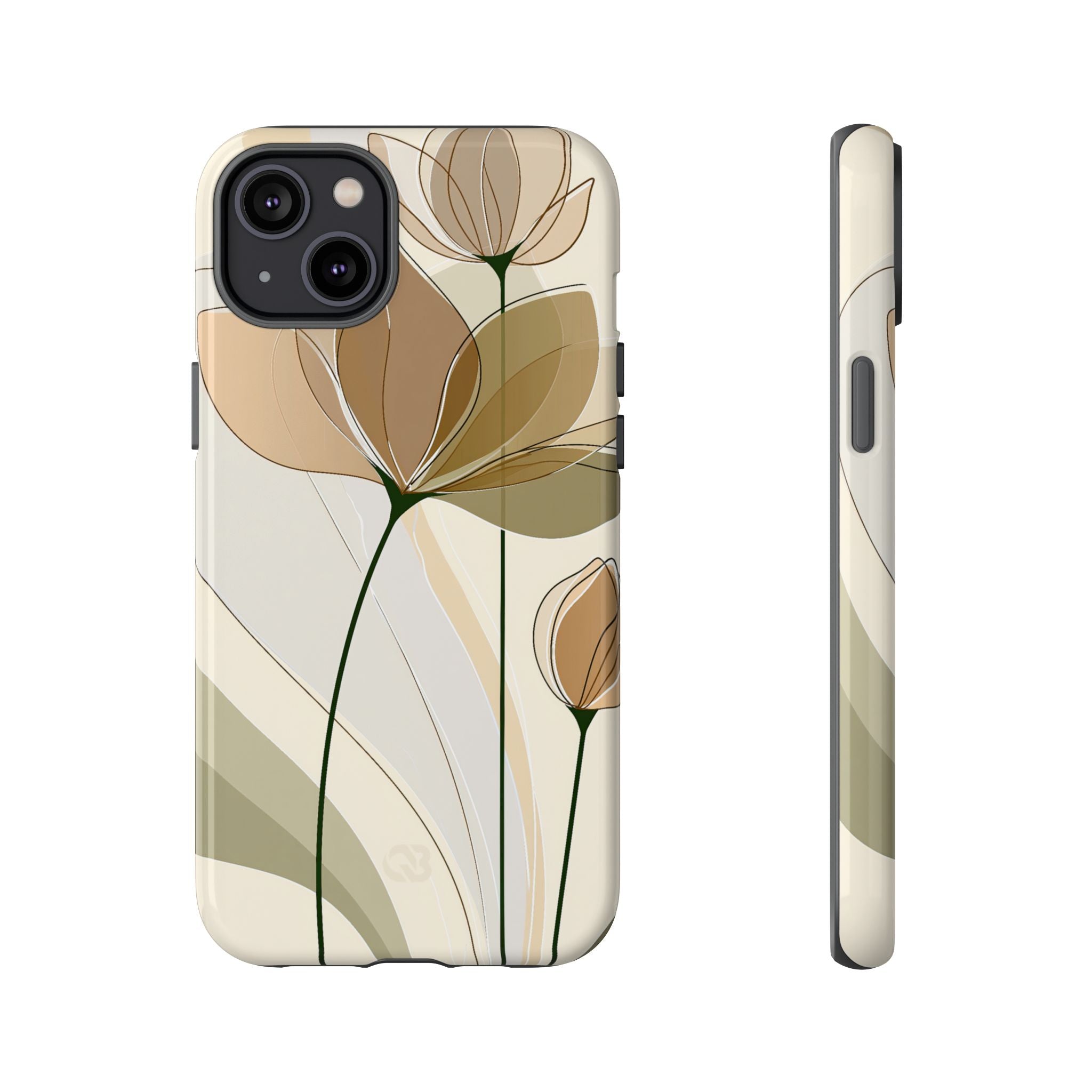 Beige Tough Phone Case for iPhone - Muted Ochre Petals