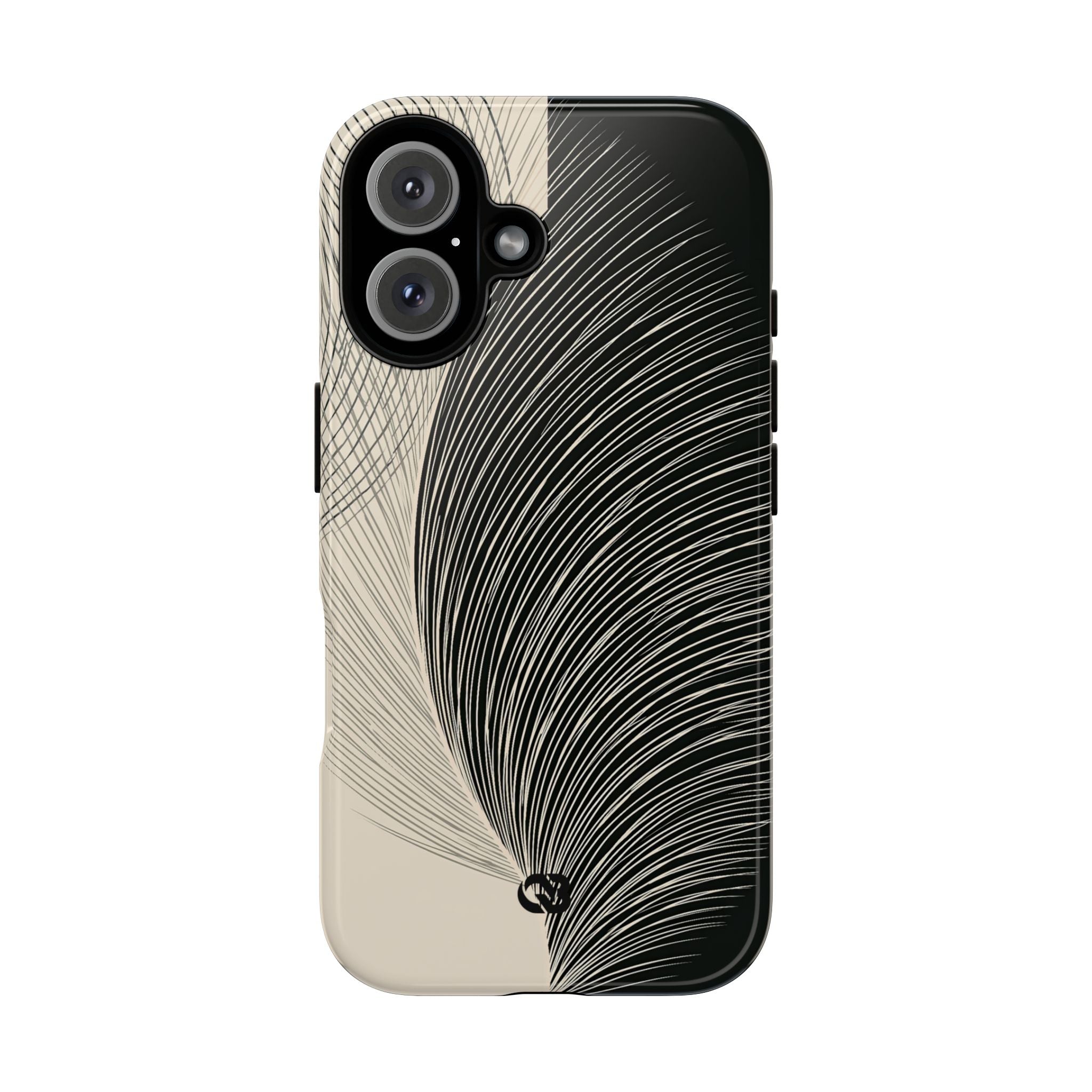 Beige Tough Phone Case for iPhone - Obsidian Cream Plume