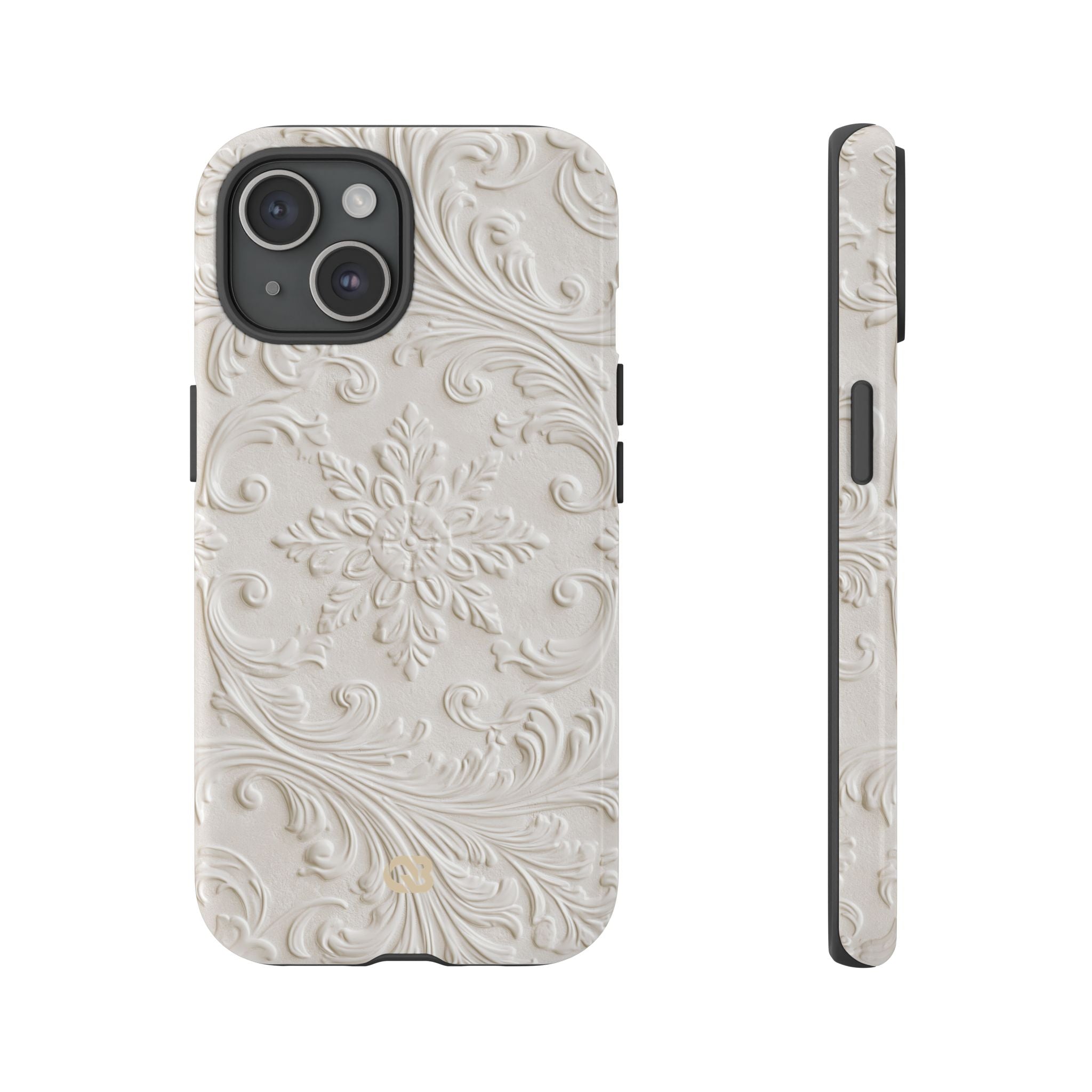 White Tough Phone Case for iPhone - Alabaster Floral Relief