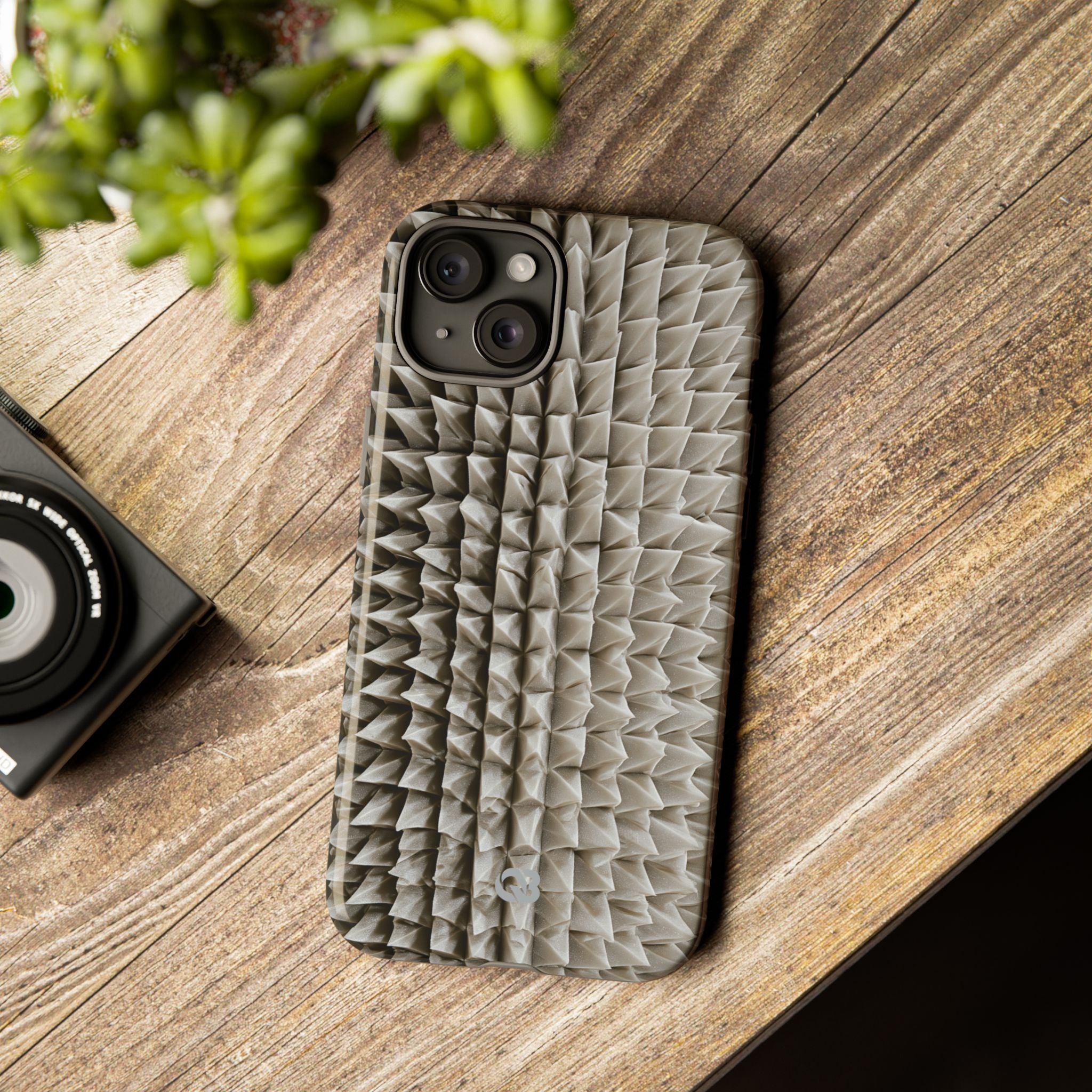 Beige Tough Phone Case for iPhone - Bone Spiked Grid