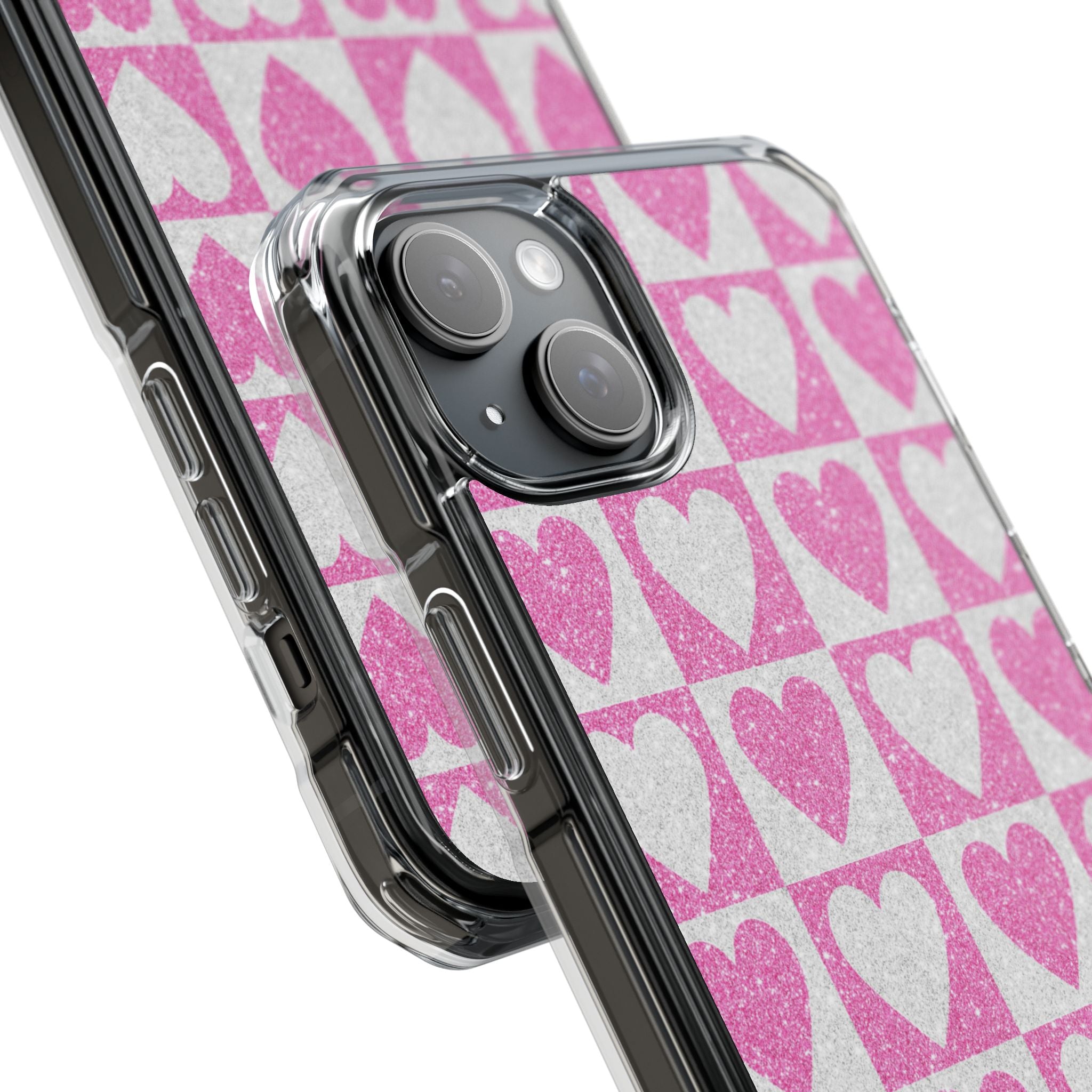 Glitter Heart Grid iPhone 15 Plus Case - Impact