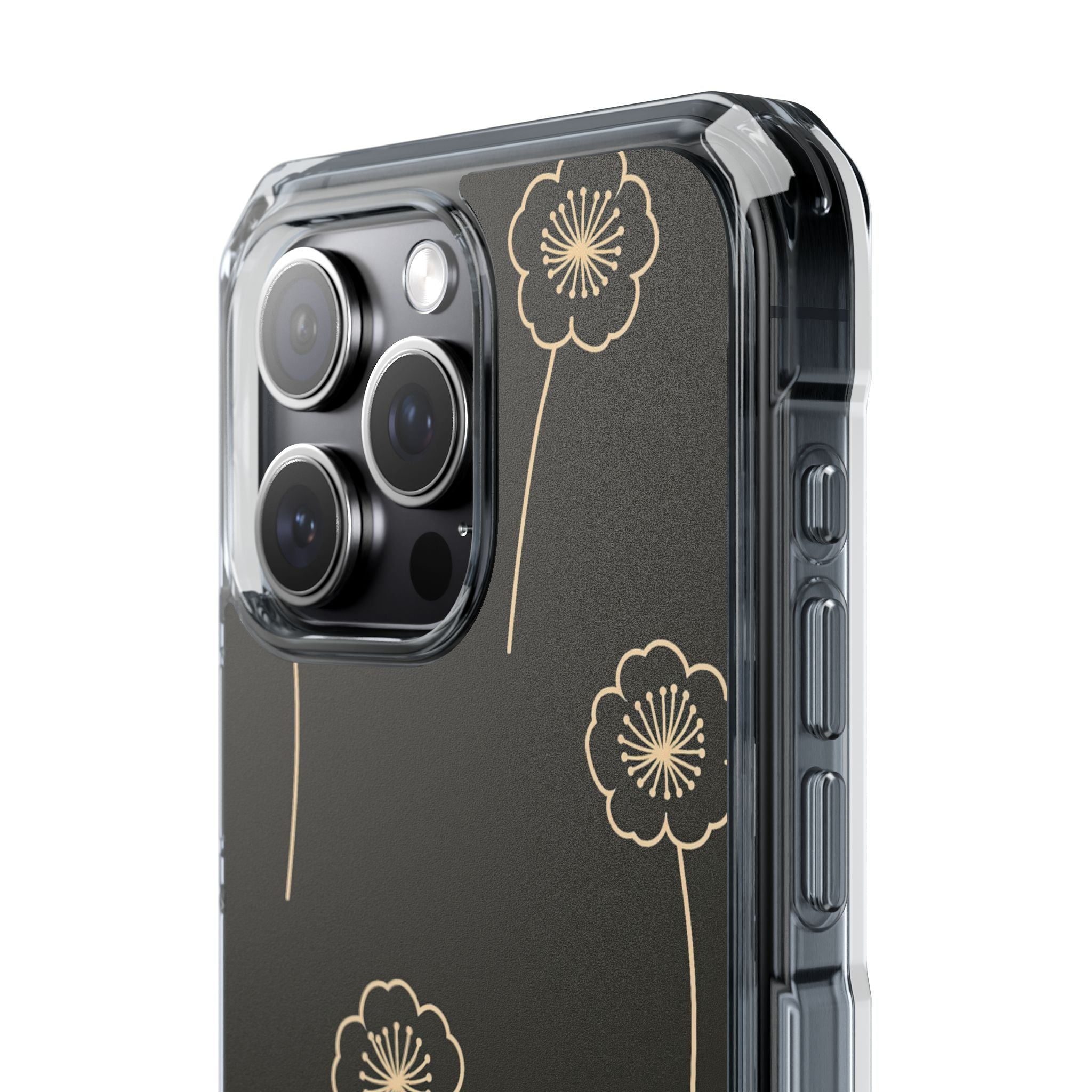 Black Impact MagSafe Phone Case for iPhone - Obsidian Sand Petals