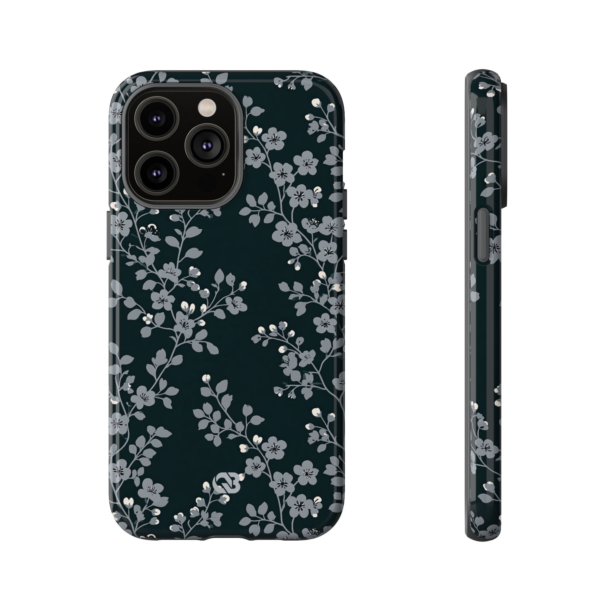 Black Tough Phone Case for iPhone - Midnight Slate Blossom