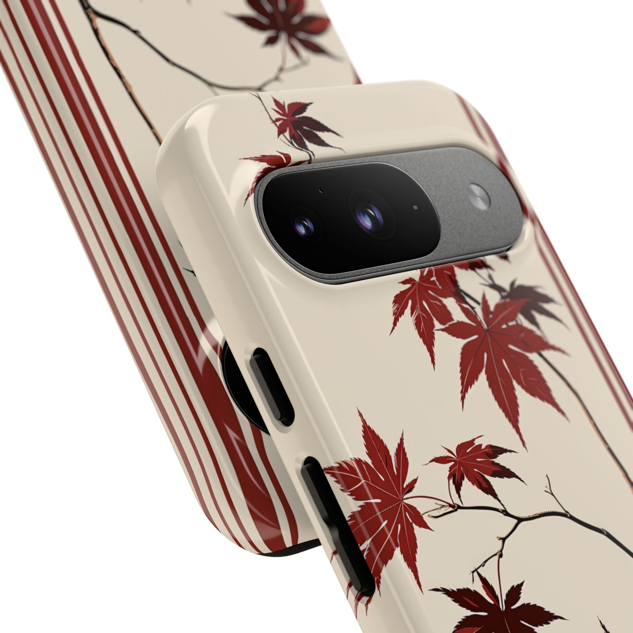 Red Tough Phone Case for Google Pixel - Crimson Momiji Stripe