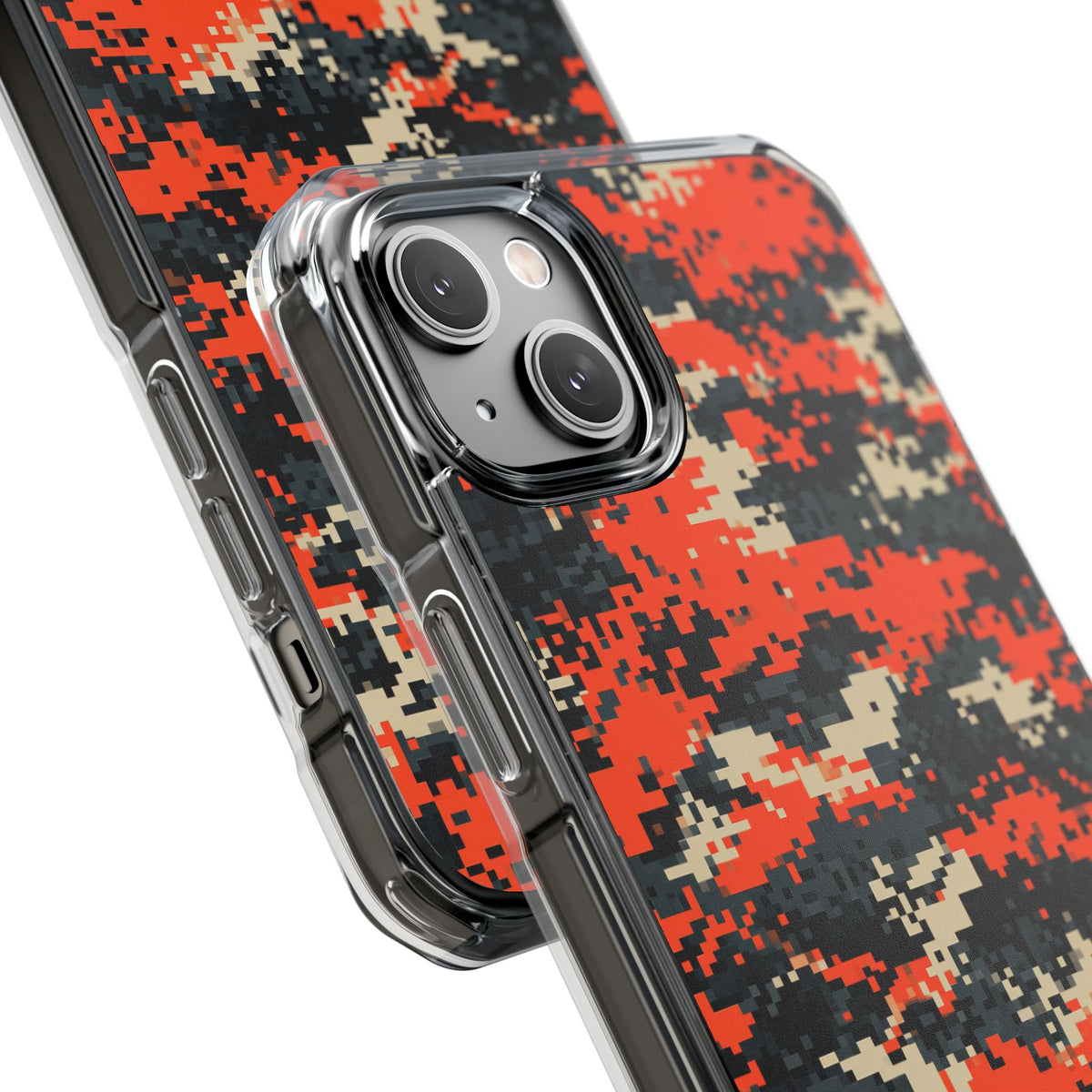 Signal Pixel Camo · Clear Impact Magnetic Phone Case for iPhone · Orange
