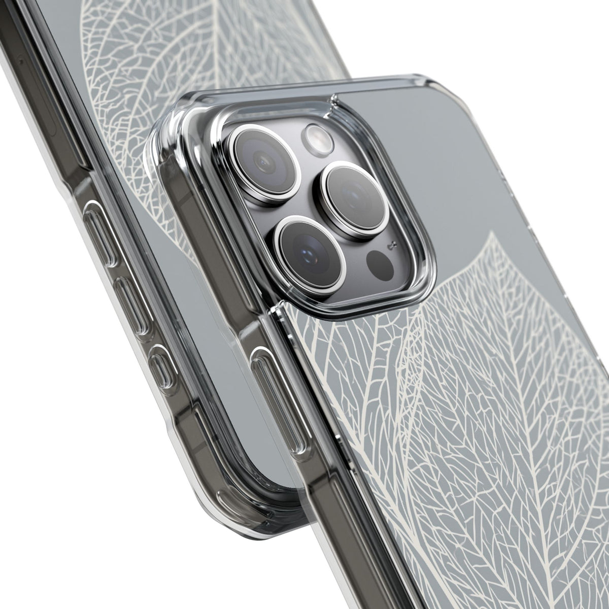 Minimal Leaf Skeleton · Clear Impact Magnetic Phone Case for iPhone · Grey