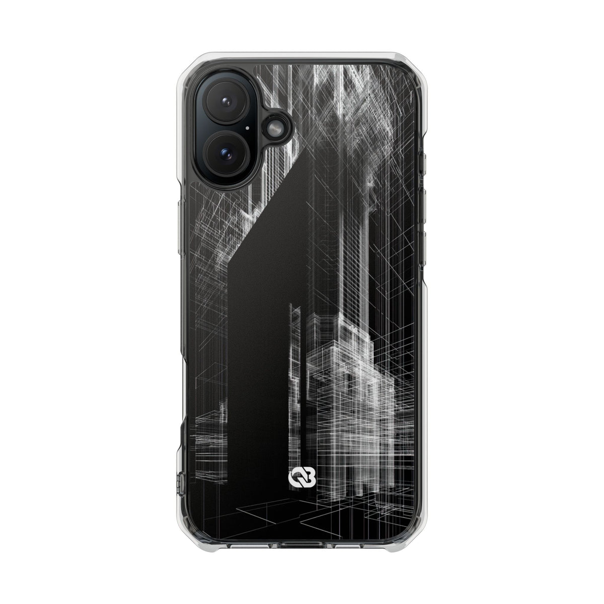 Black Impact MagSafe Phone Case for iPhone - Ghost Urban Wireframe